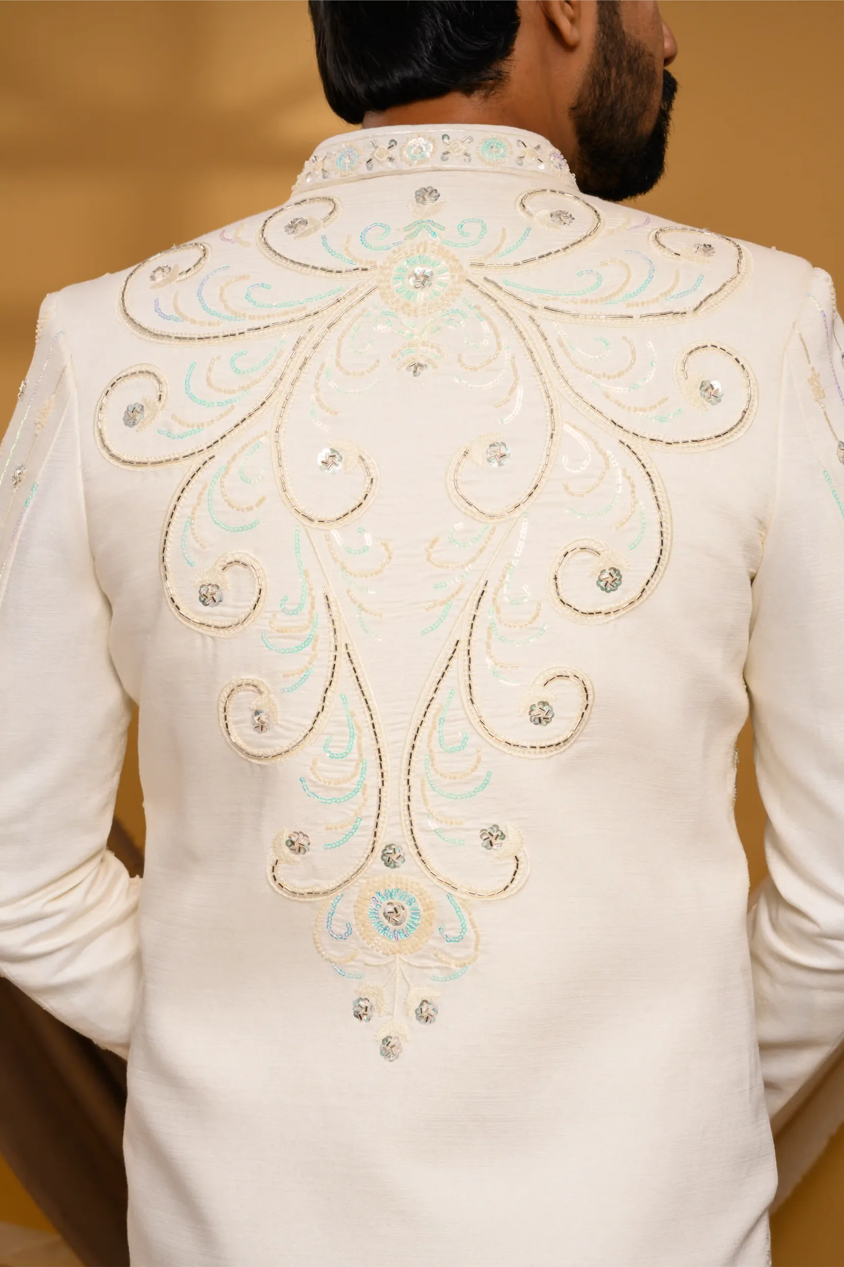 Ivory Shade Open Indo Western Slim Jacket with floral hand embroidery & surface embroidery paired with Kurta & Narrow Pants  (Set of 3)