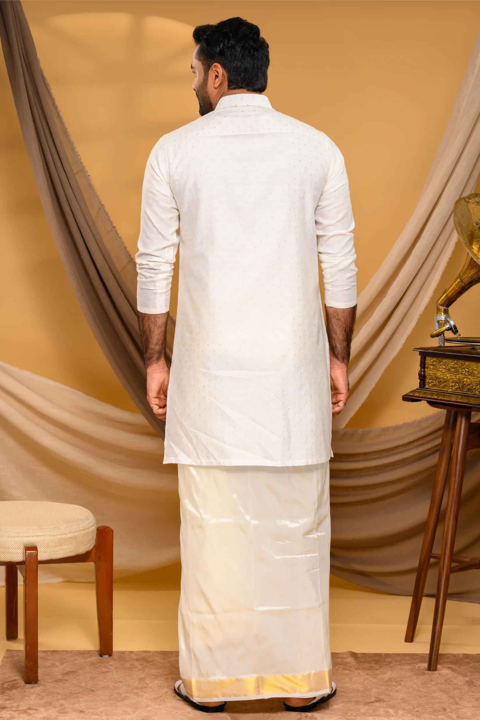 Ivory Silk Kurta with Hand Embroidery detailing only on Chest (Kurta Only)