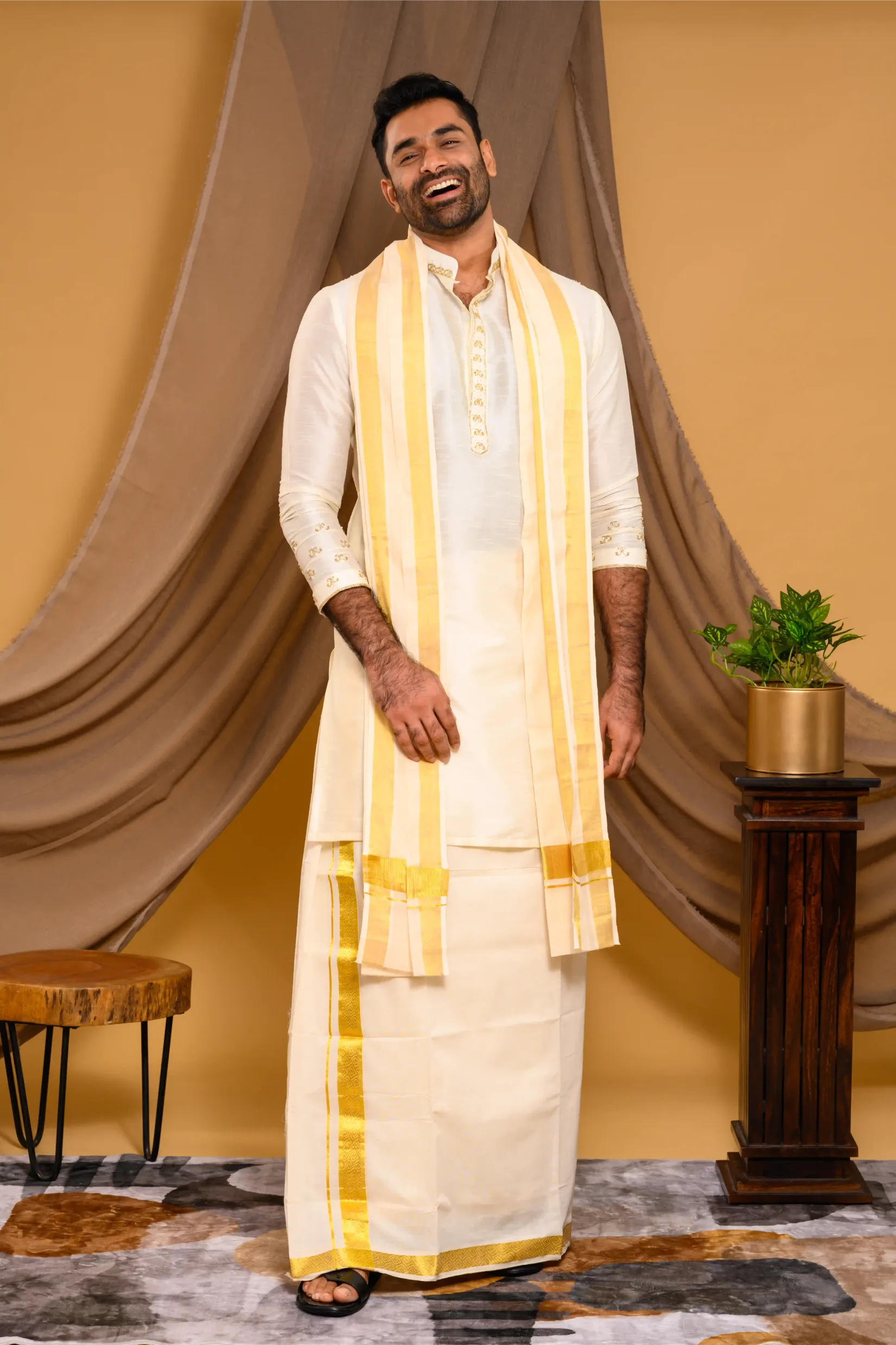 Ivory Silk Kurta with Light Hand Embroidery detailing on placket, sleeve edge & Neck (Kurta Only)
