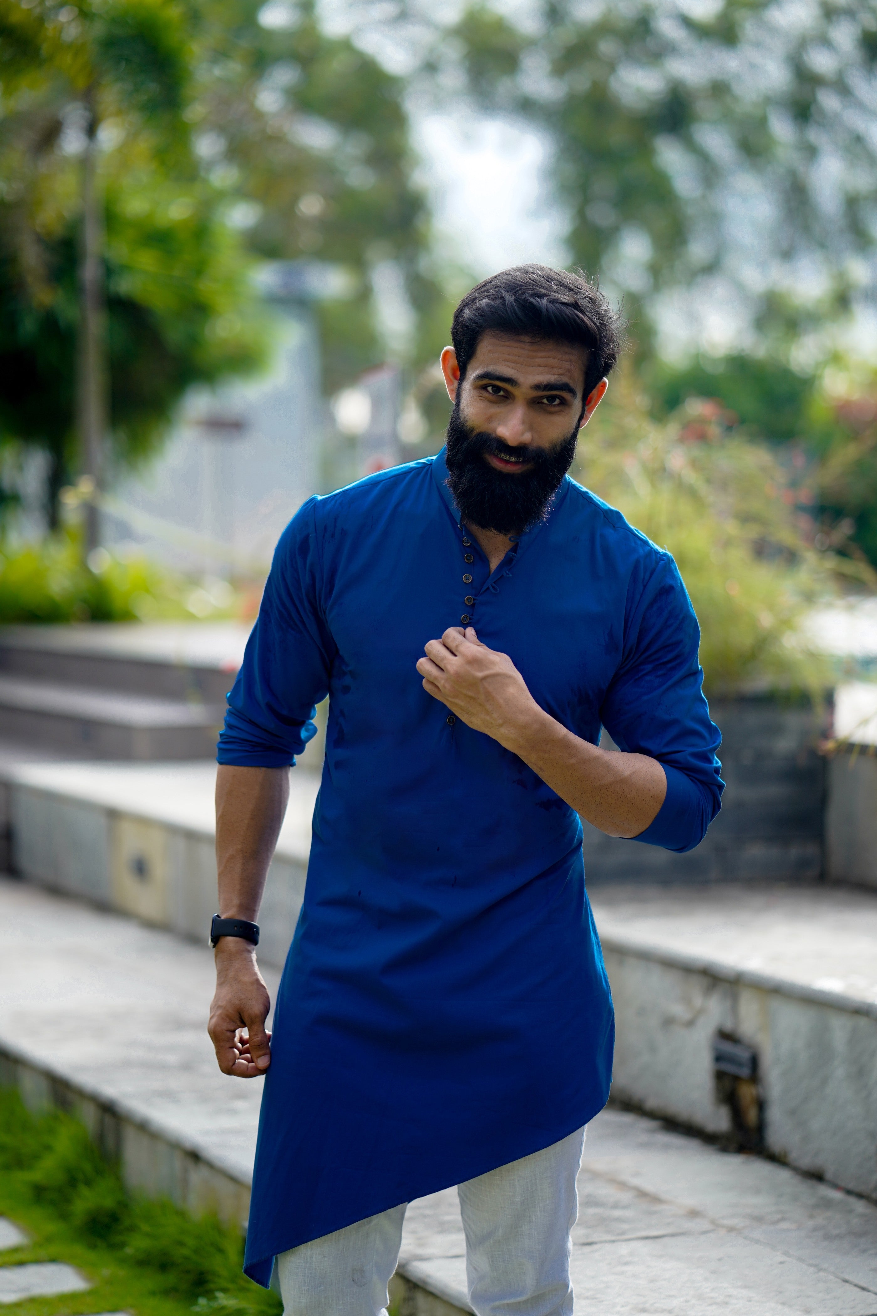 Azure Blue Asymmetrical Kurta (Only Kurta)
