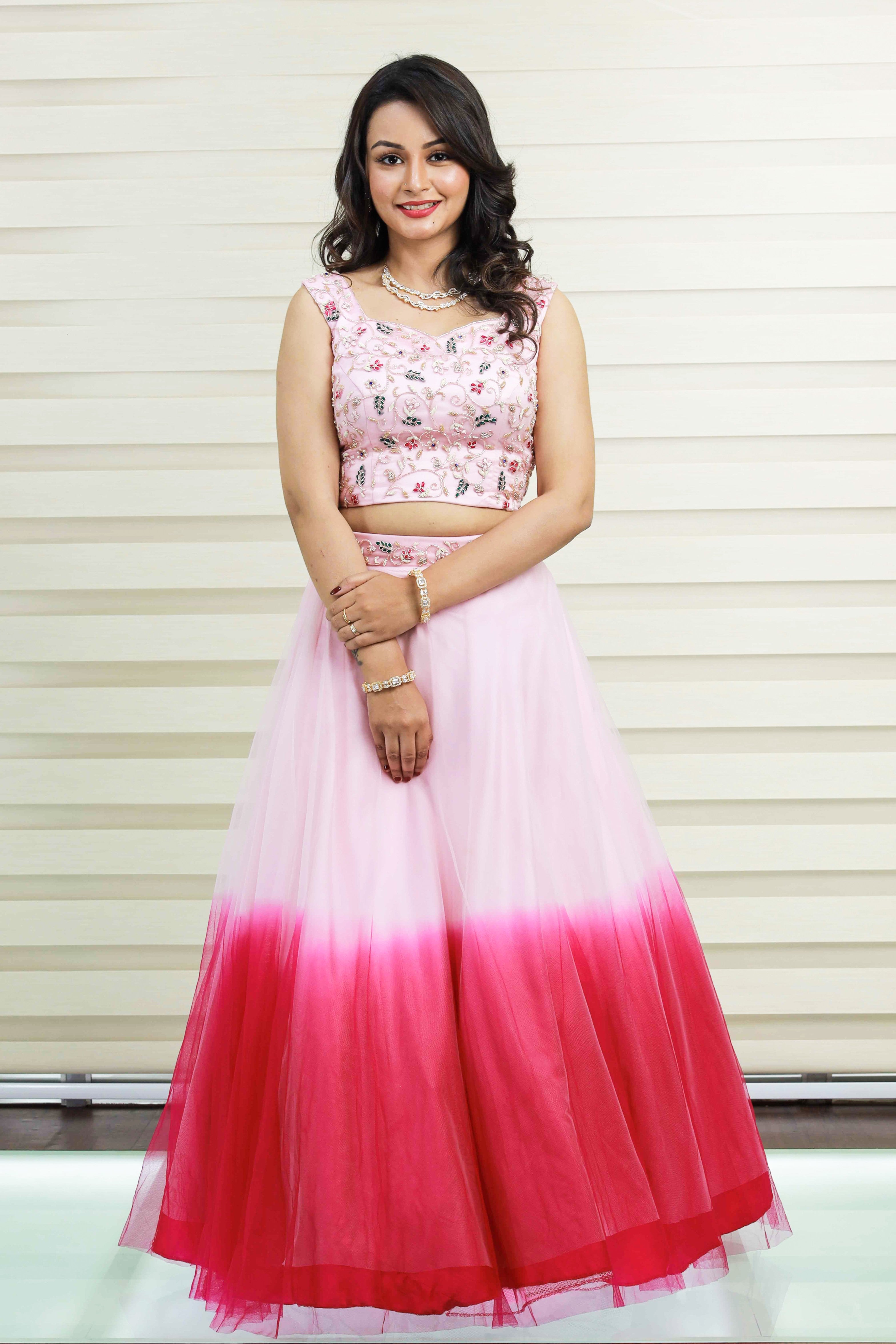 Ombre Tulle Lehenga with French Knot & Cut Bead Detailing