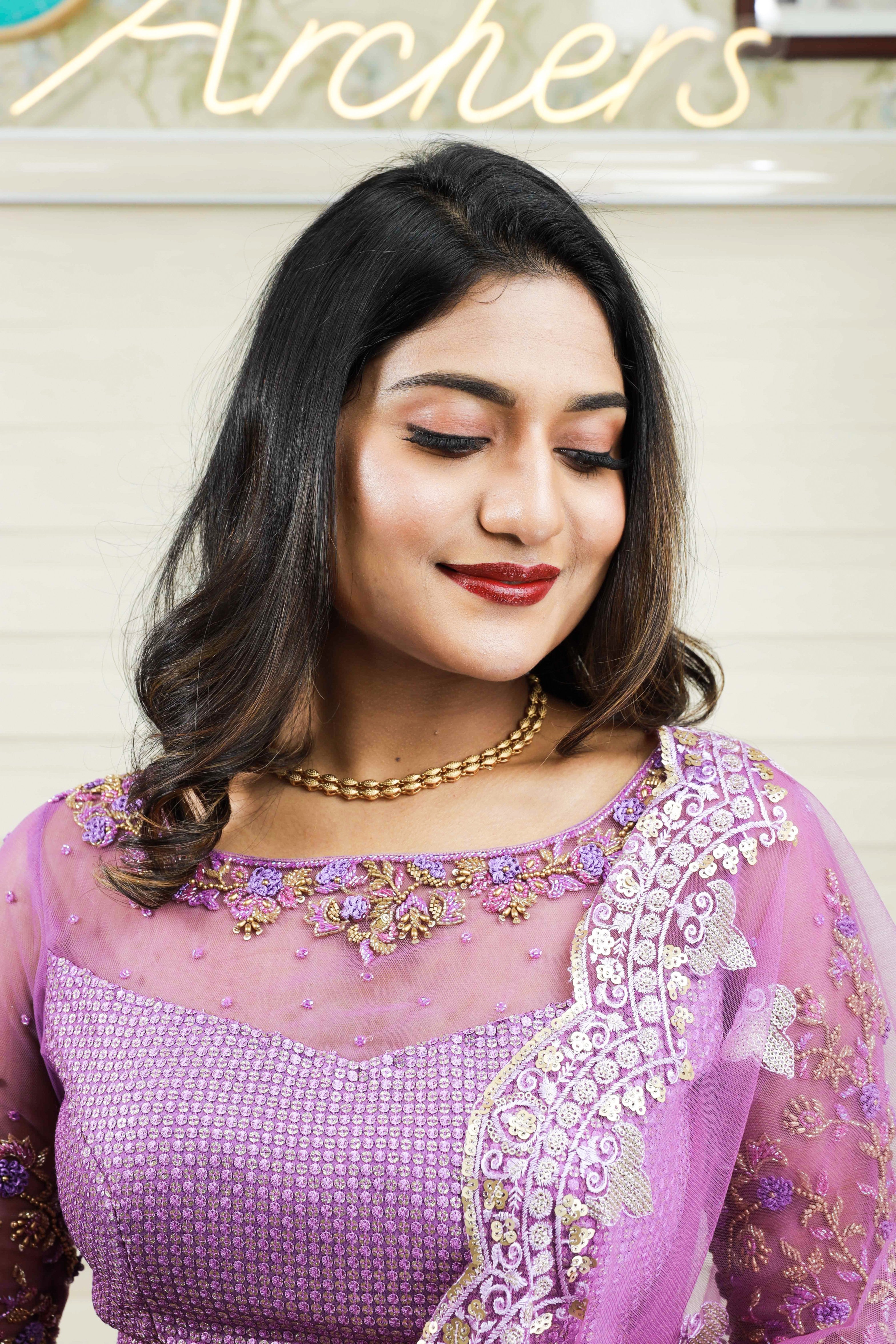 Heavy Lilac Hue Lehenga Detailed with Floral Handwork & French Knot