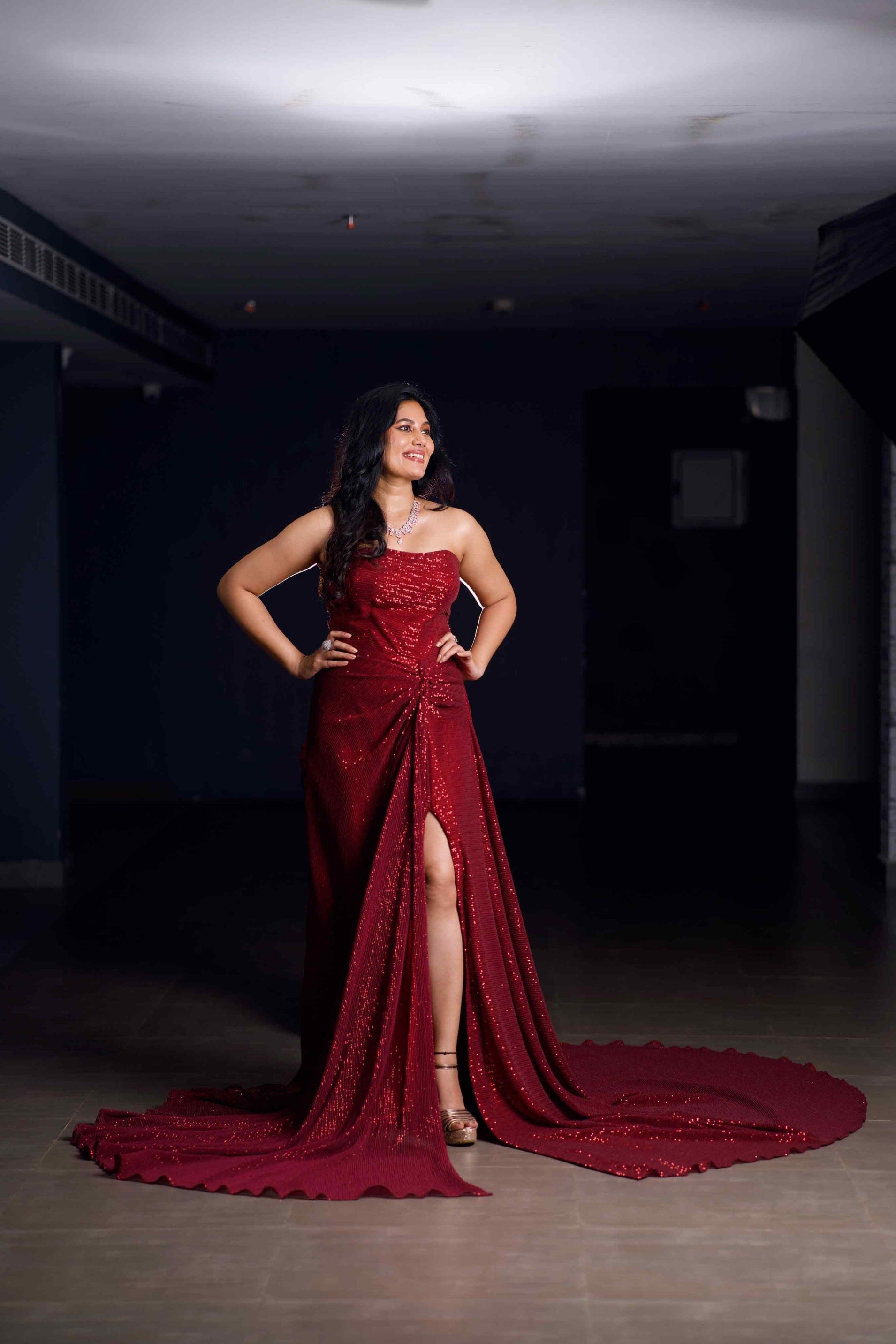 Garnet Red Cocktail Sequence Gown