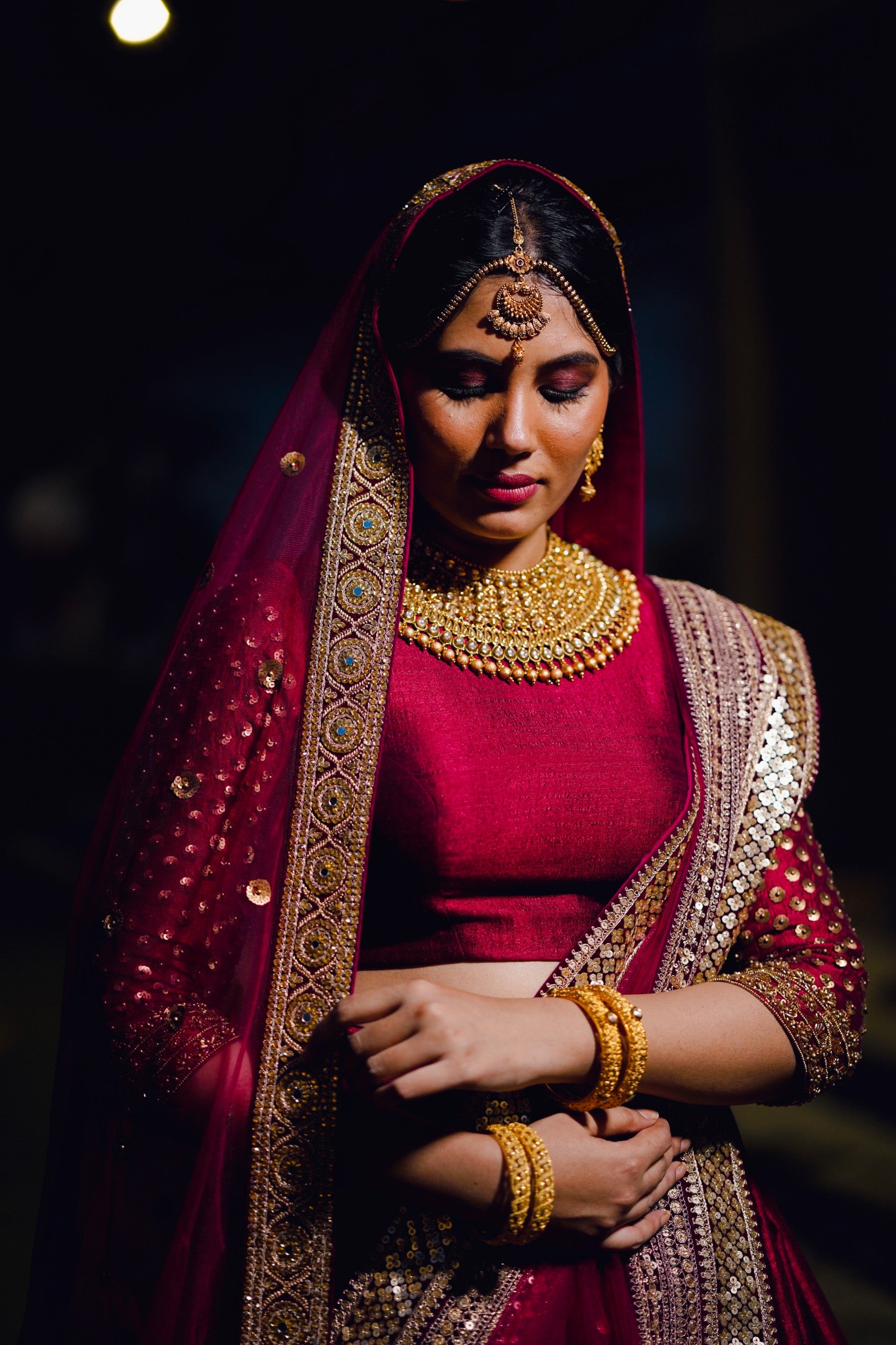 Heavy Bridal Ruby Pink Lehenga Detailed with Golden Hand Work