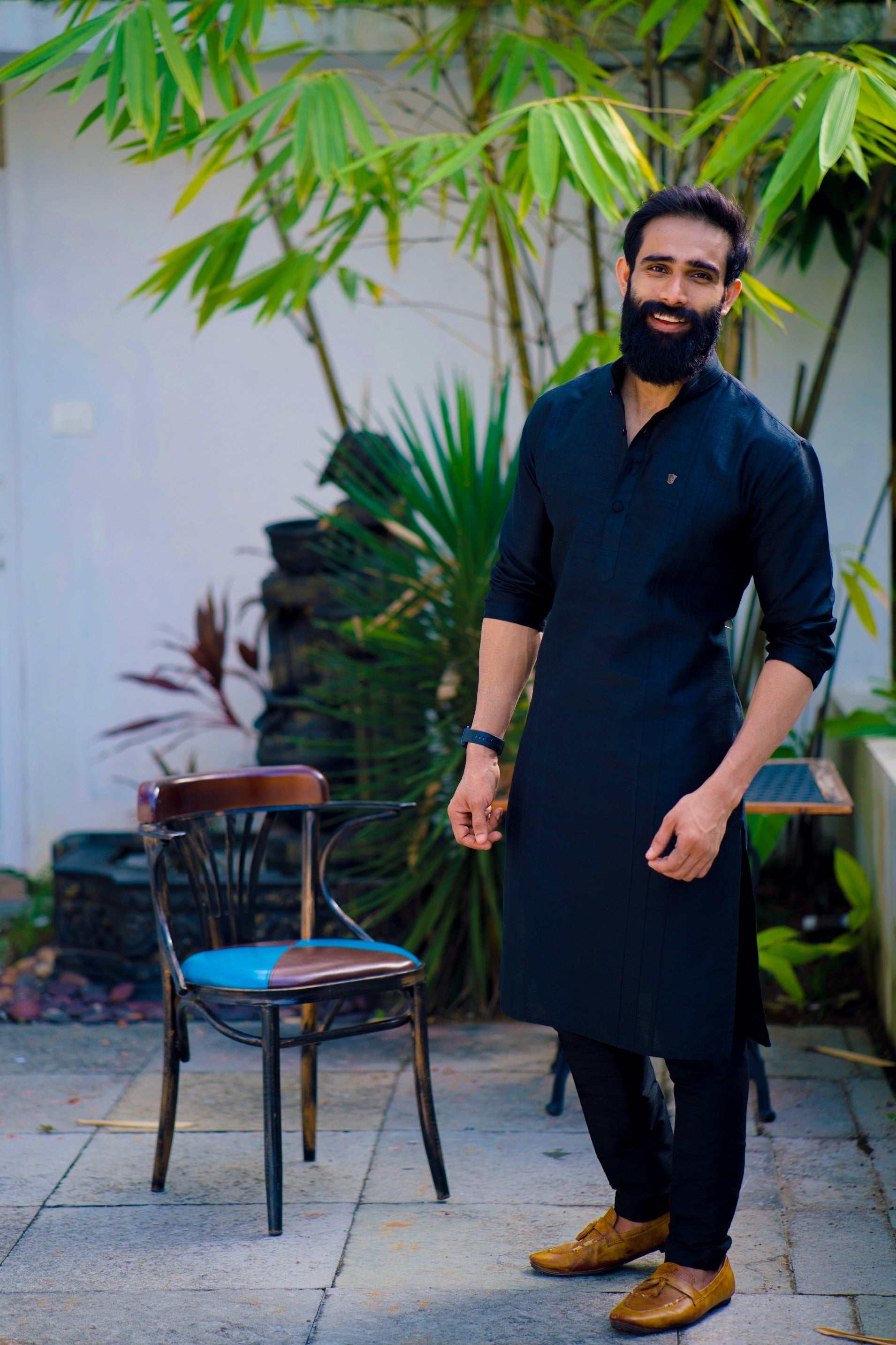 Onyx Black Kurta With Self Stitch Detailing (Only Kurta)