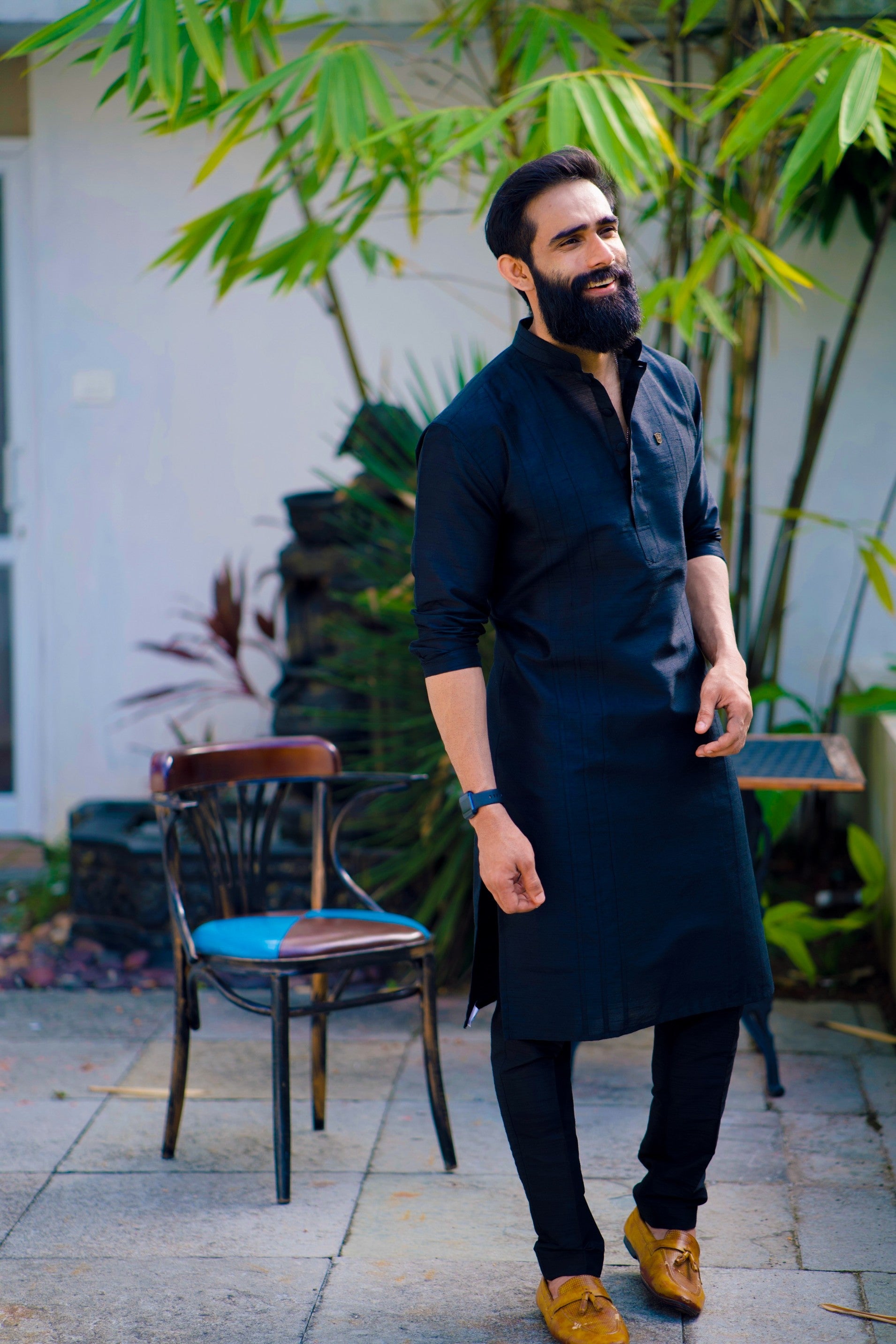 Onyx Black Kurta With Self Stitch Detailing (Only Kurta)