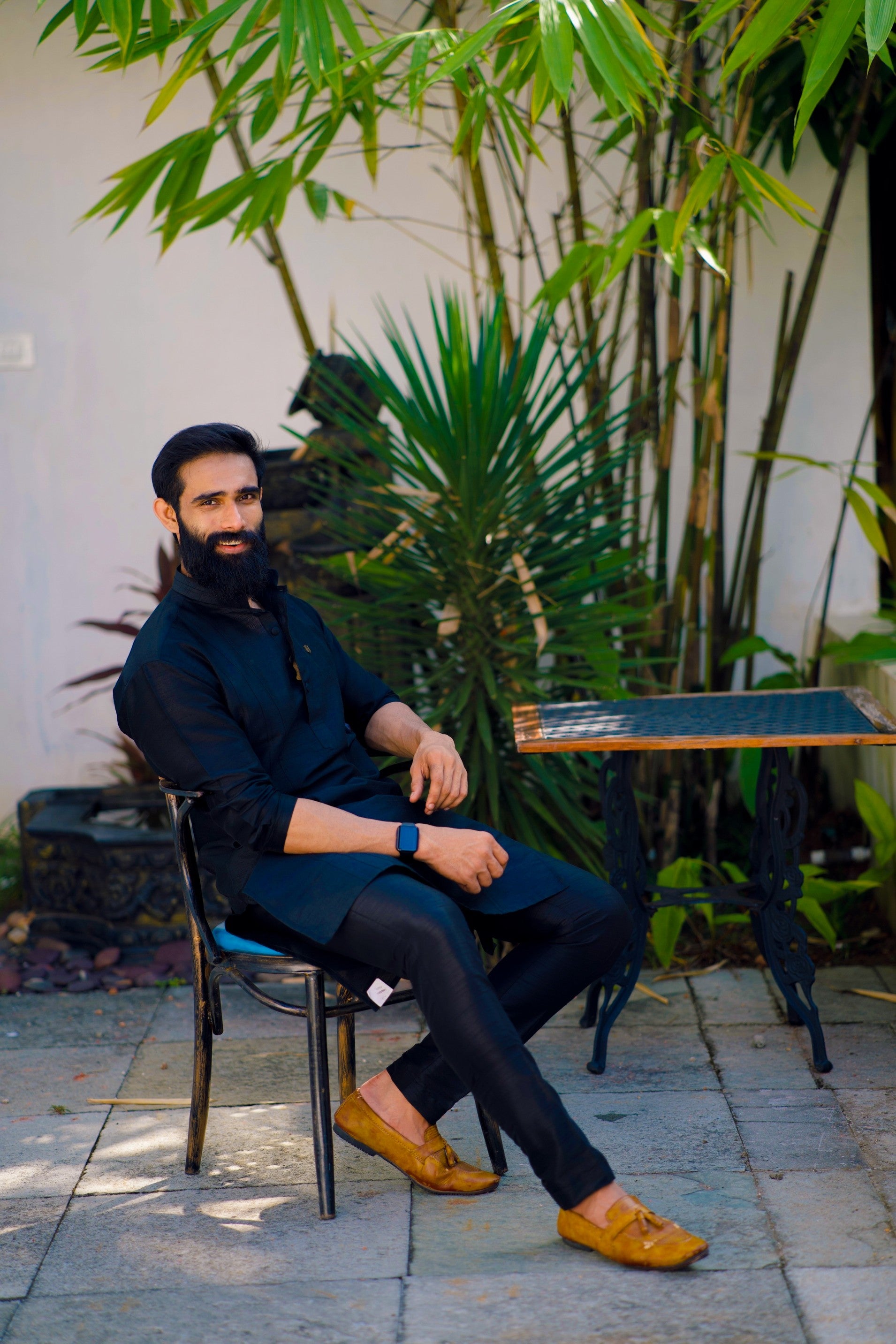 Onyx Black Kurta With Self Stitch Detailing (Only Kurta)