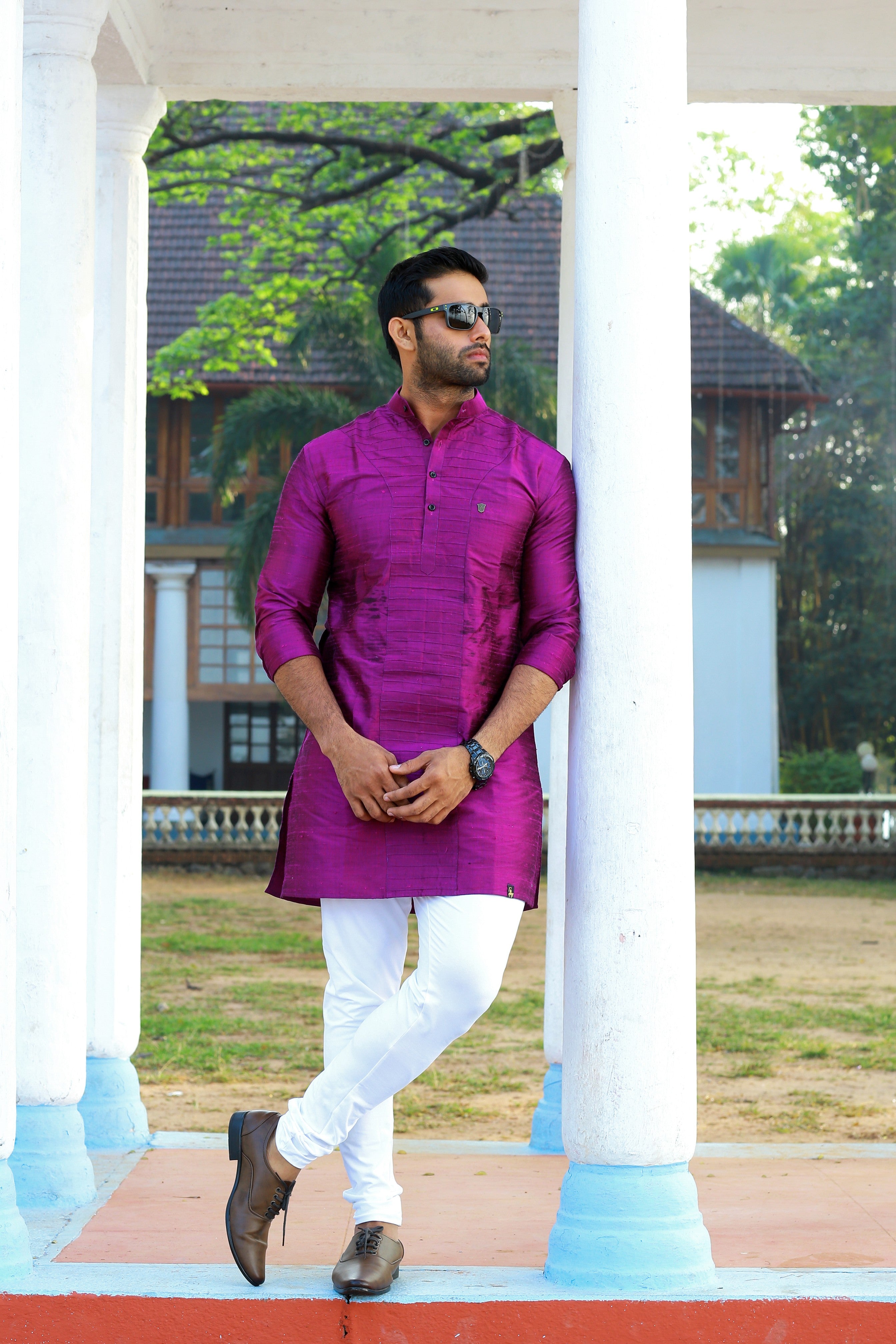 Sangria Purple Self Tucked Kurta (Only Kurta)