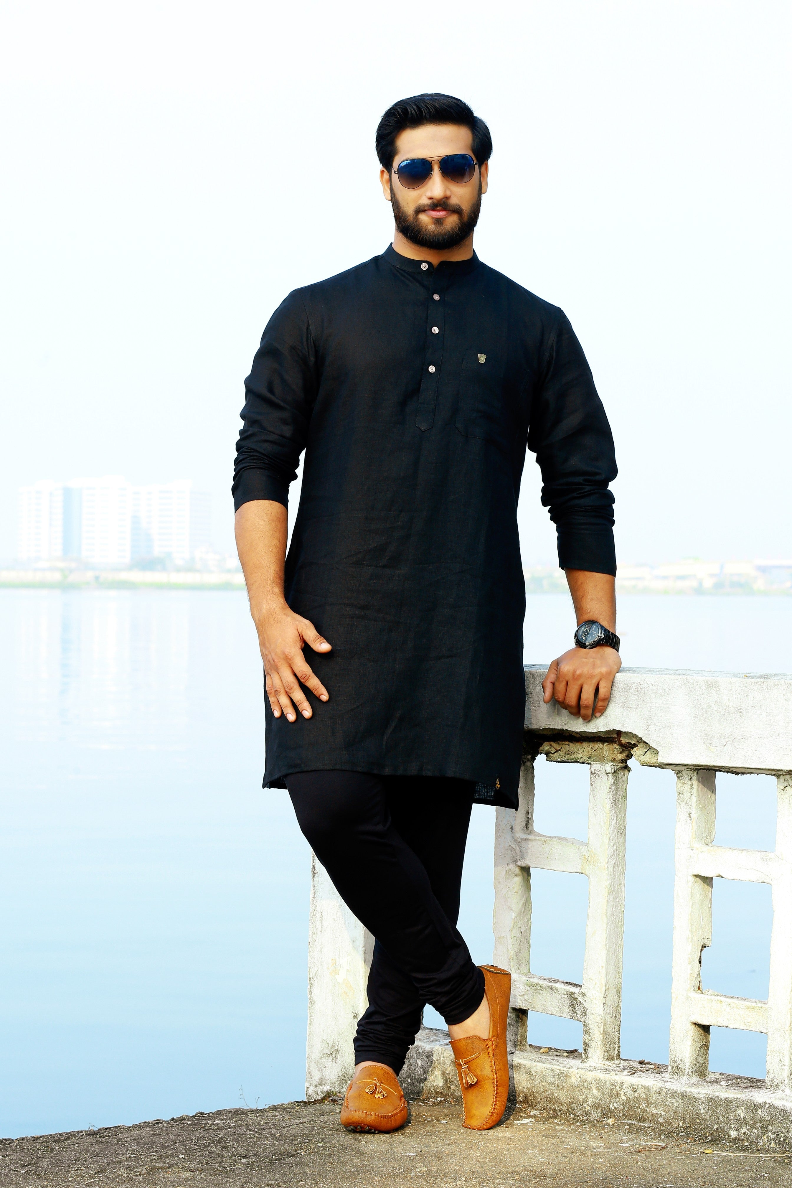 Raven Black Irish Linen Kurta (Only Kurta)