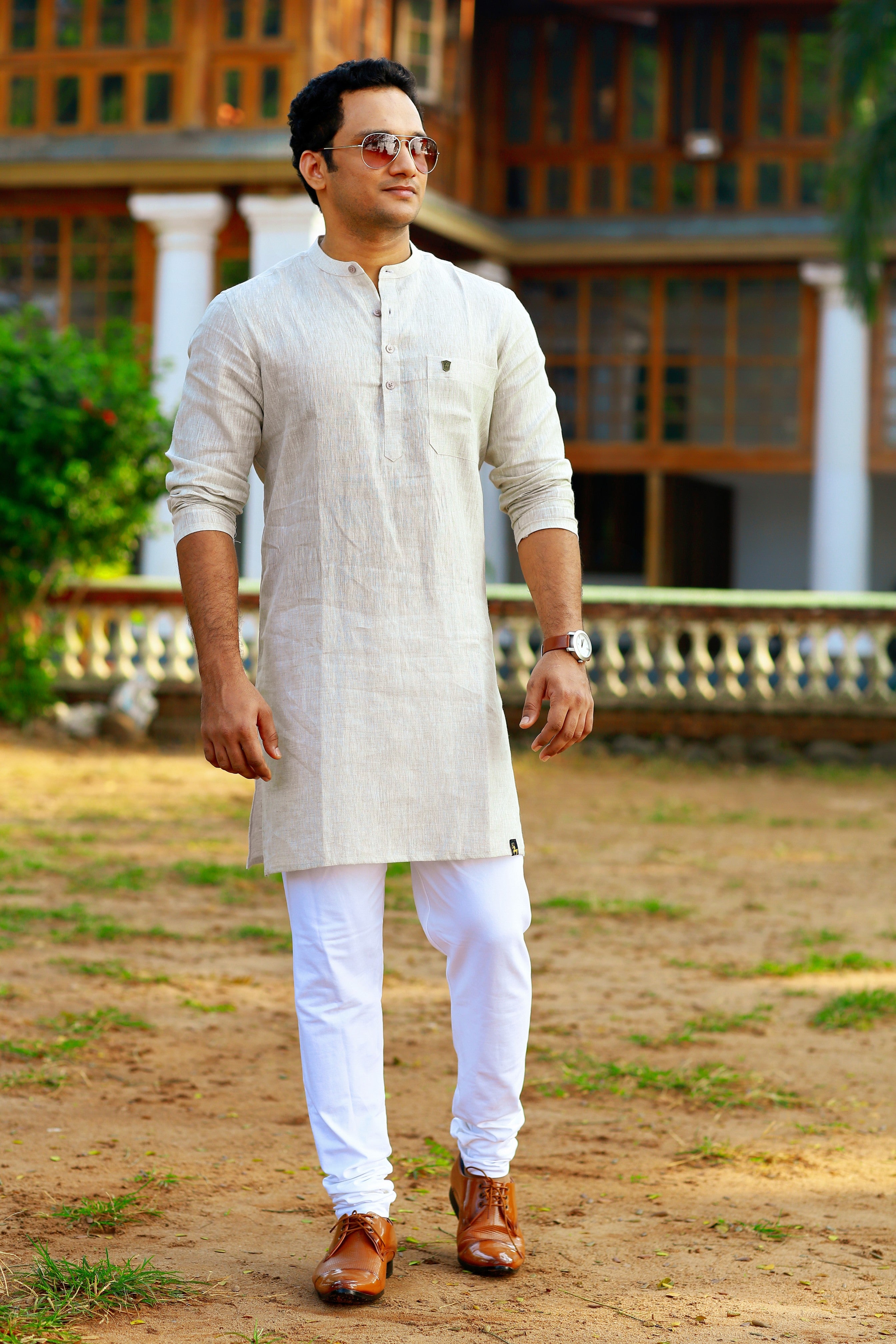 Ivory Beige Linen Kurta (Only Kurta)