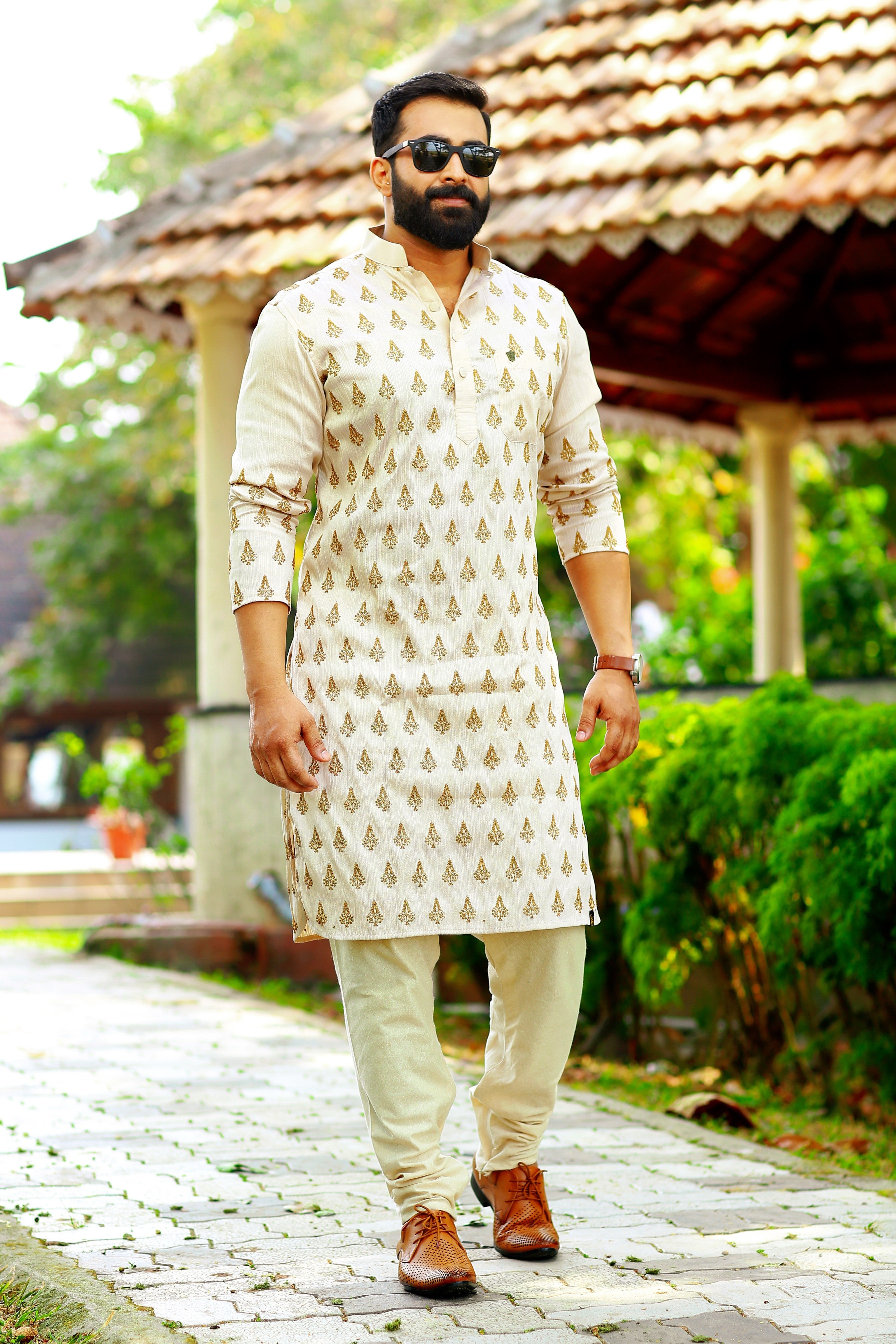 Buff Beige Kurta with Heavy Hand Work Detailing (Only Kurta)