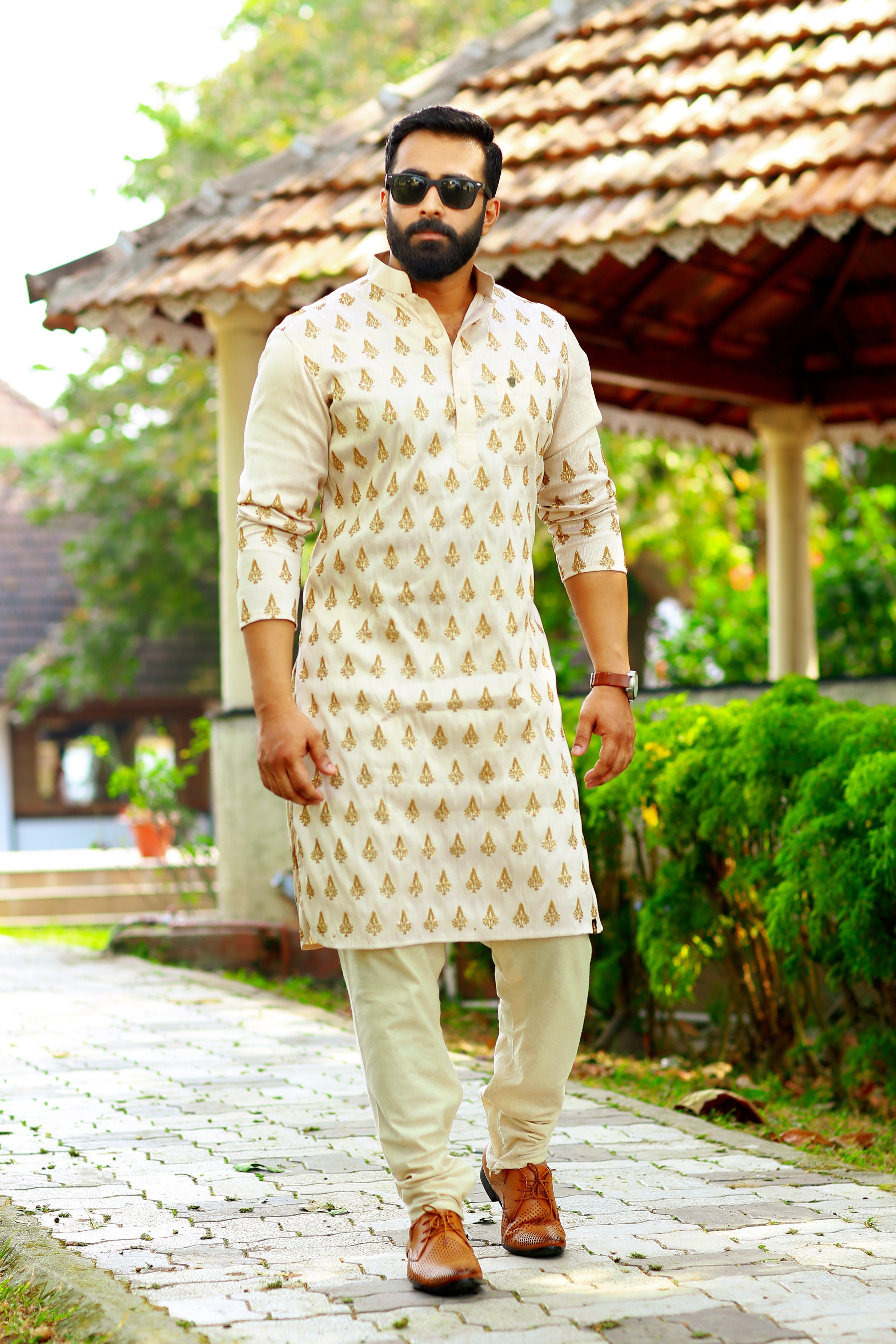 Buff Beige Kurta with Heavy Hand Work Detailing (Only Kurta)