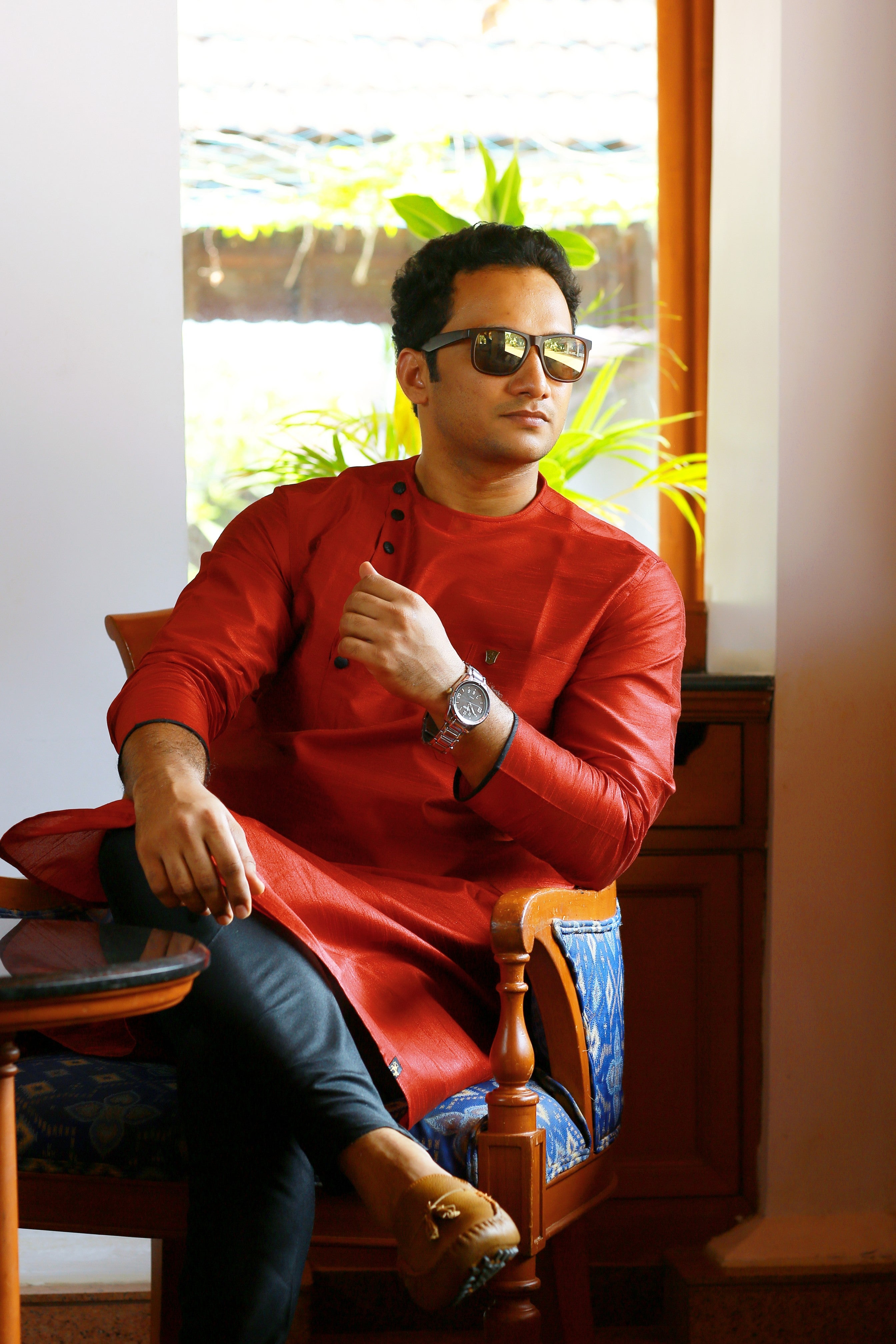 Scarlet Red Side Open Jubba Kurta (Only Kurta)