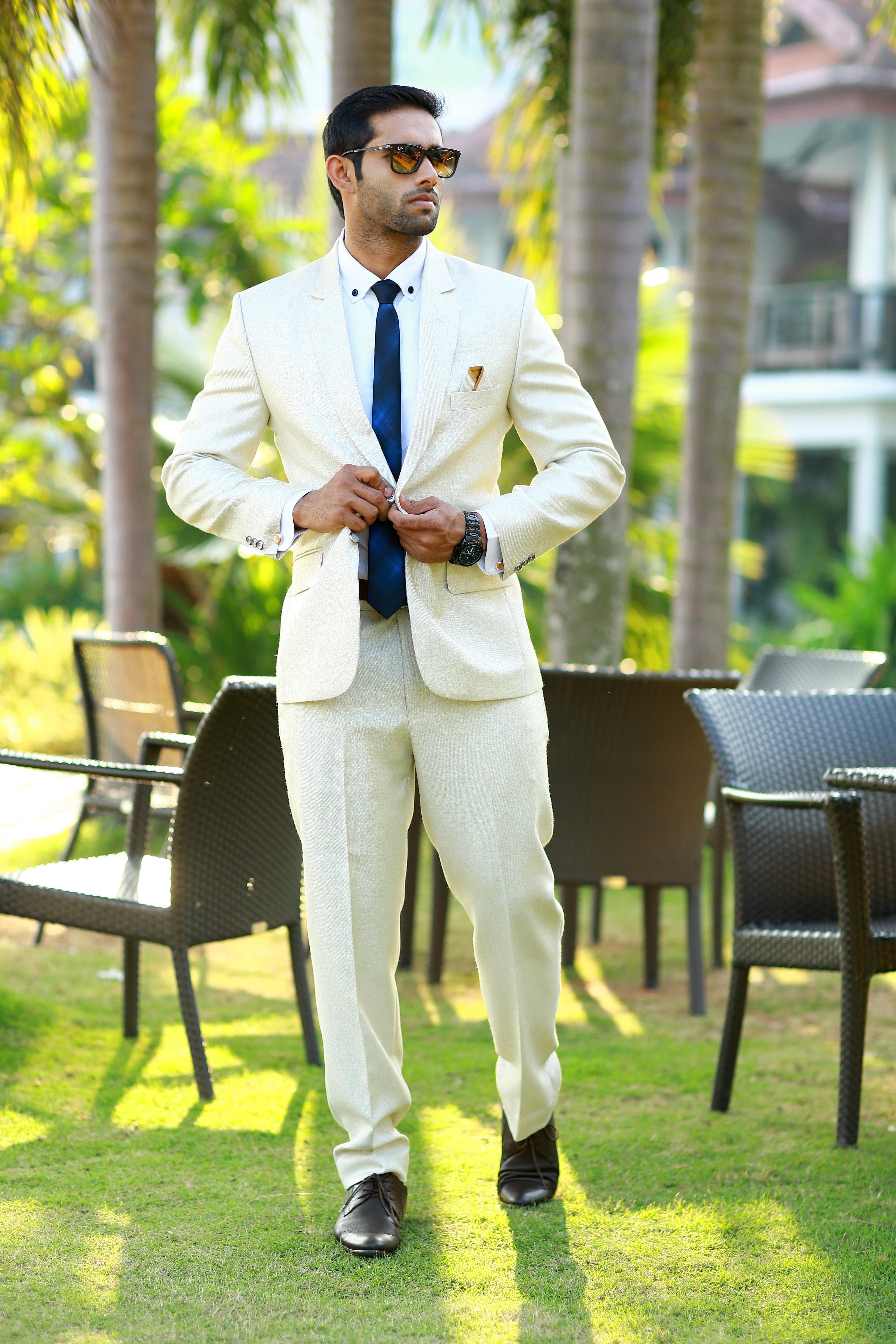 Stone Beige 2 Piece Suit Set with White Shirt