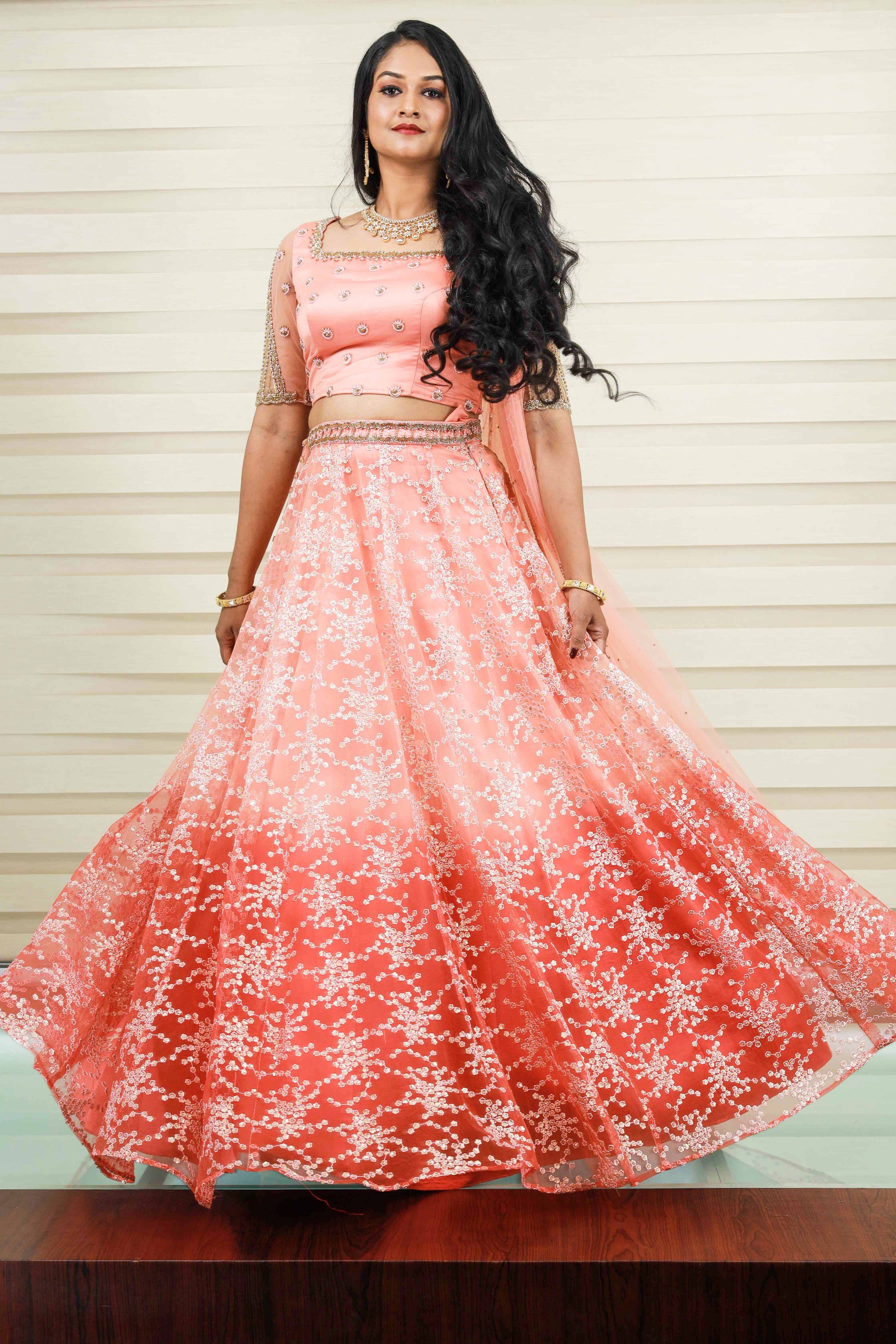 Ombre Tulle Lehenga with Zardozi & Cut Bead Detailing