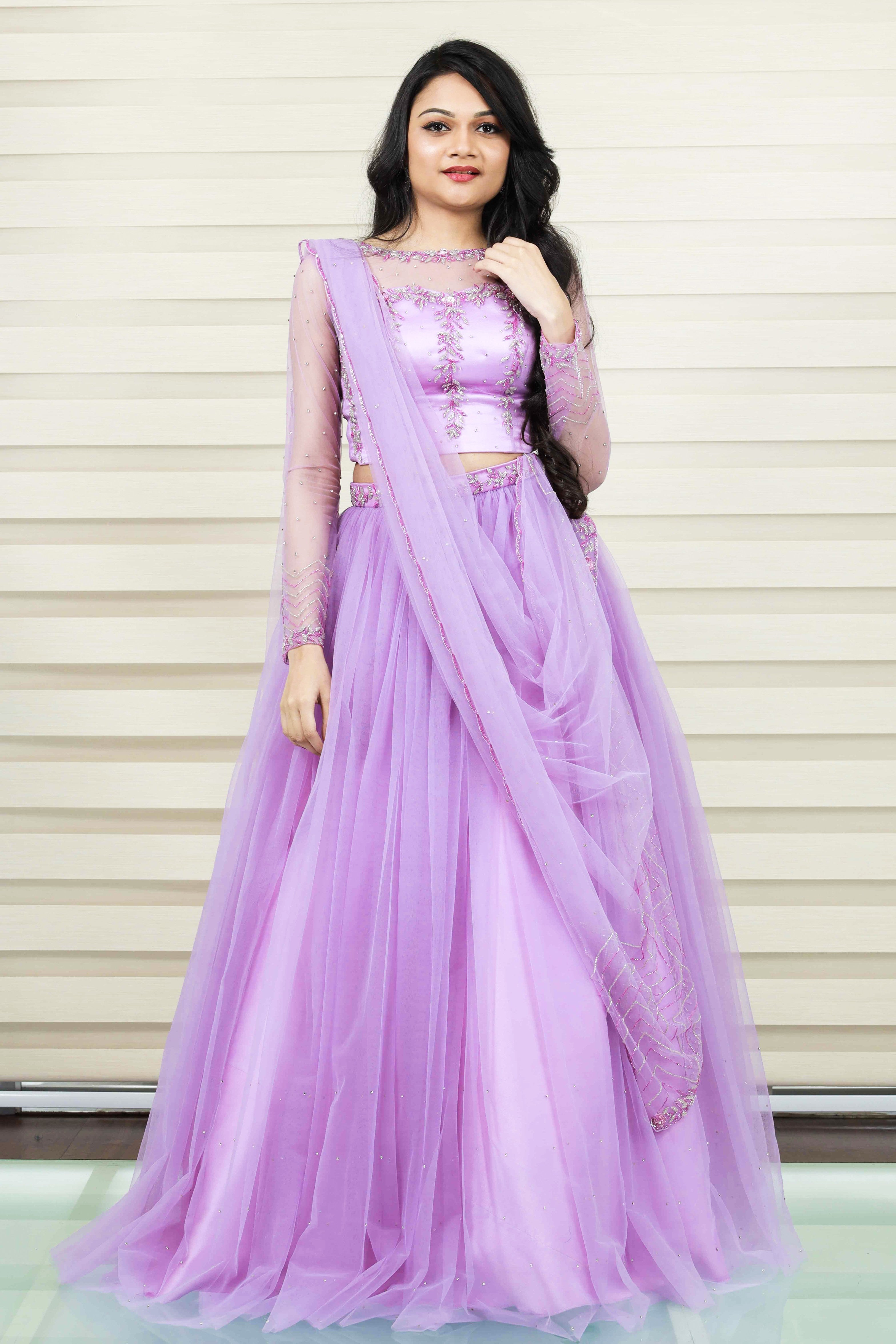 Floral Lavender Lehenga Detailed in Floral Zardozi & Bead Work