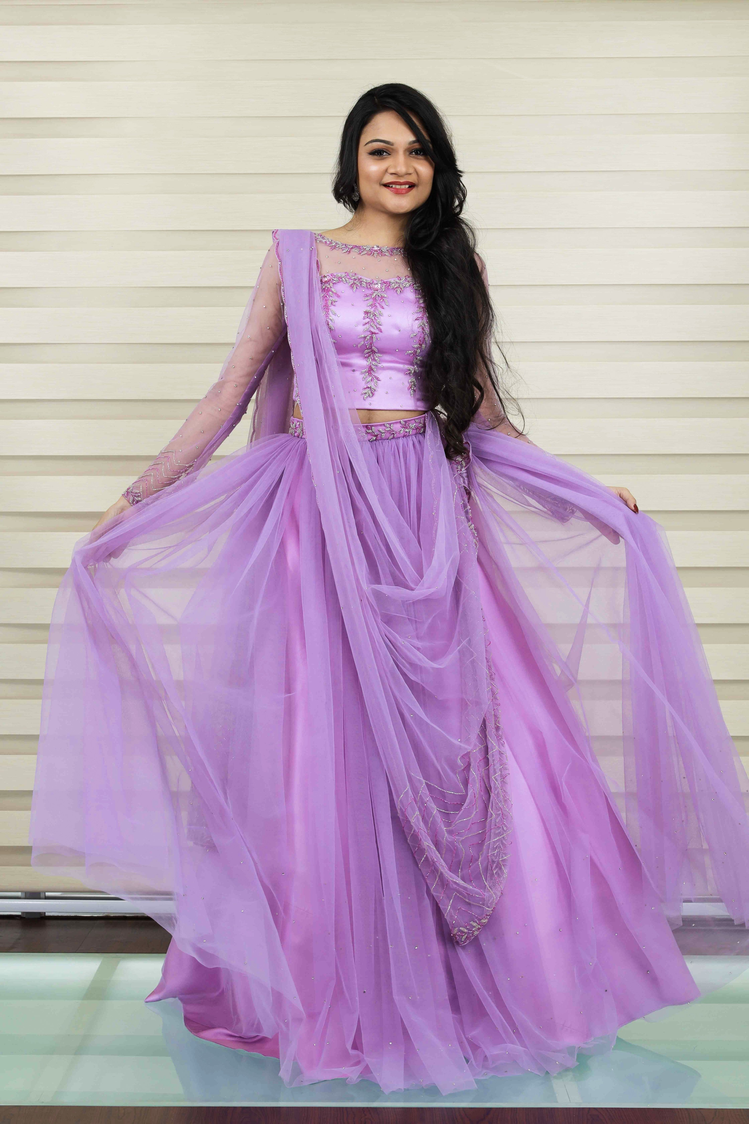 Floral Lavender Lehenga Detailed in Floral Zardozi & Bead Work