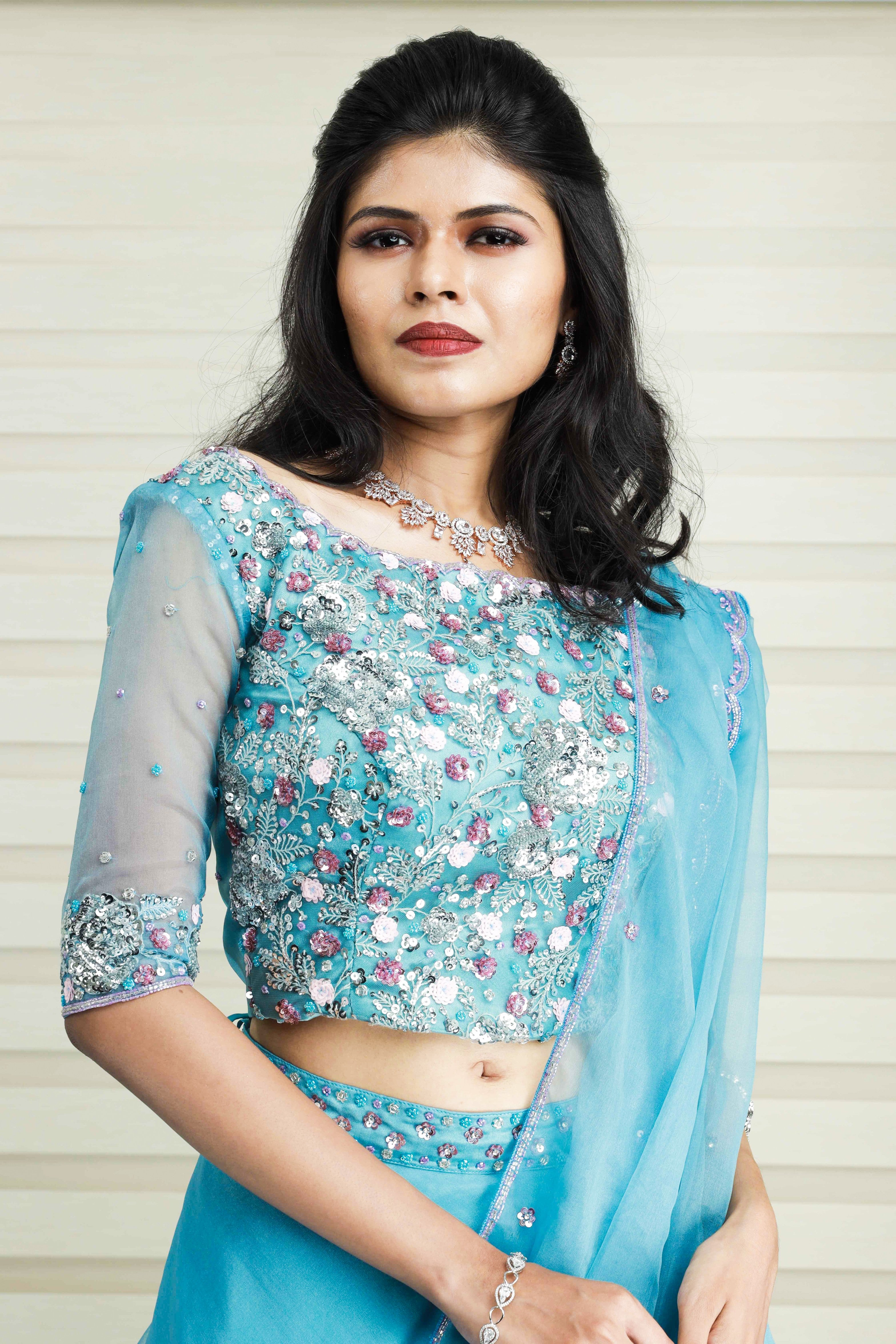 Baby Blue Lehenga Detailed with Multi Color Sequence Embroidery