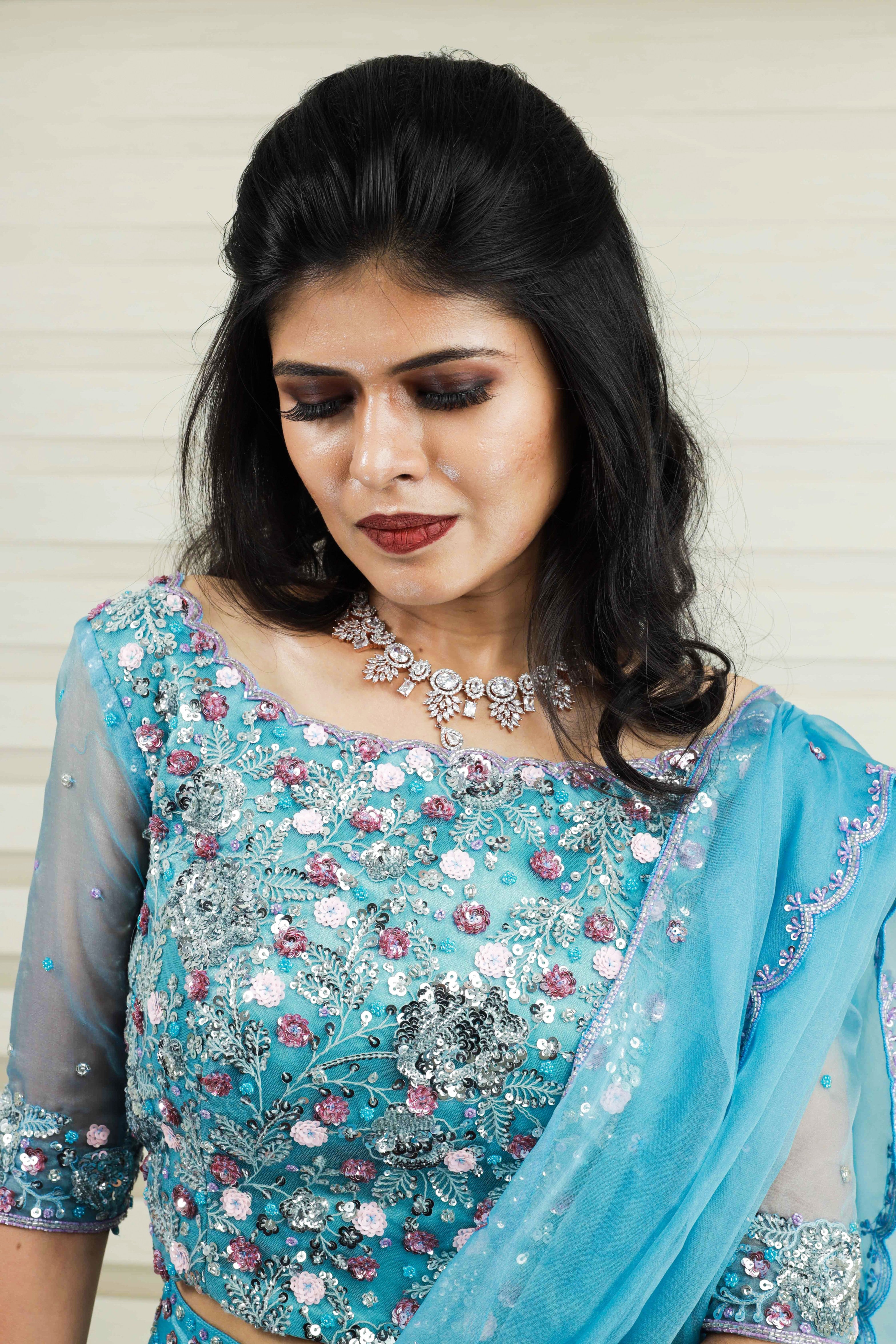Baby Blue Lehenga Detailed with Multi Color Sequence Embroidery