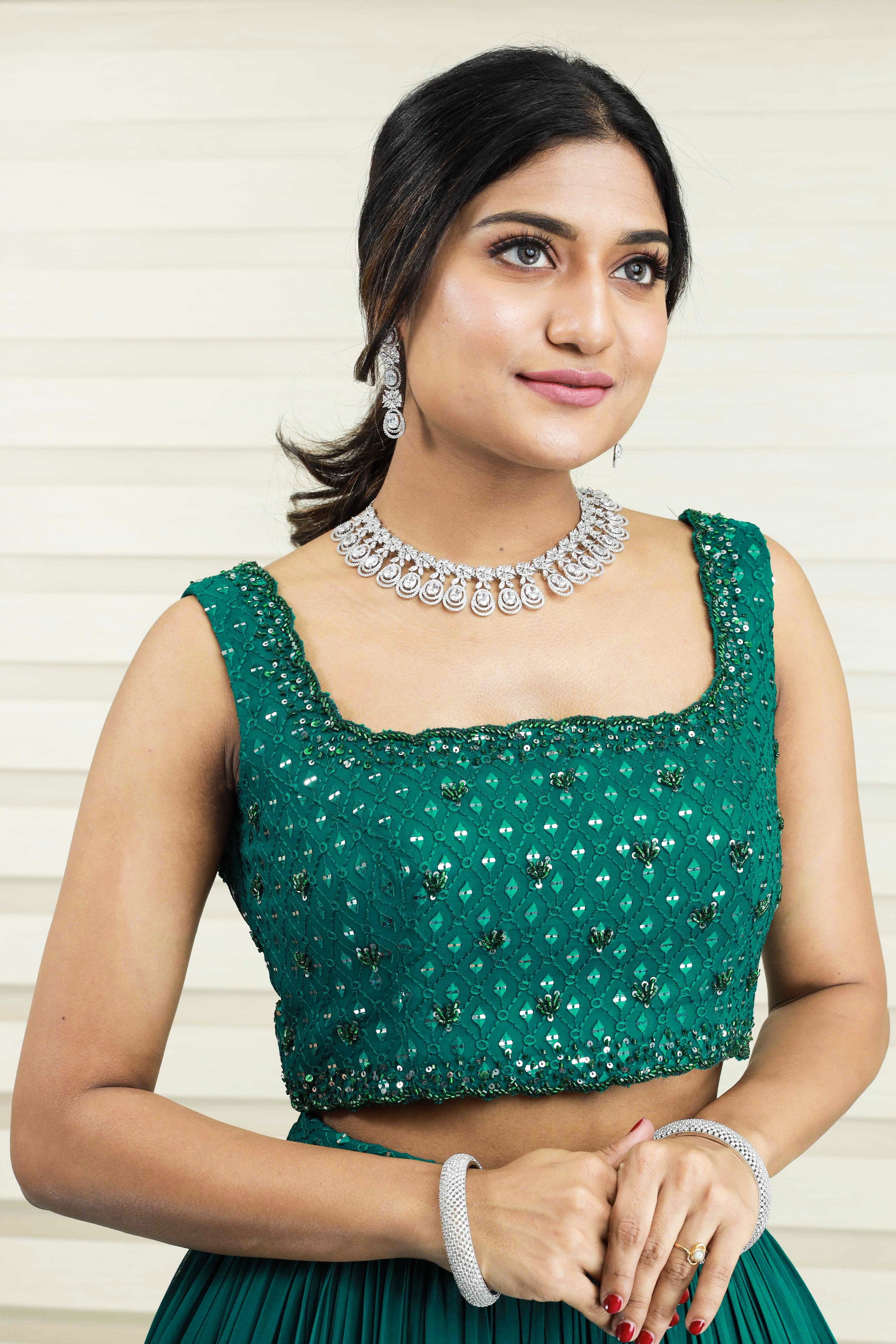 Castleton Green Lehenga with Mirror Work & Resham Handwork Detailing