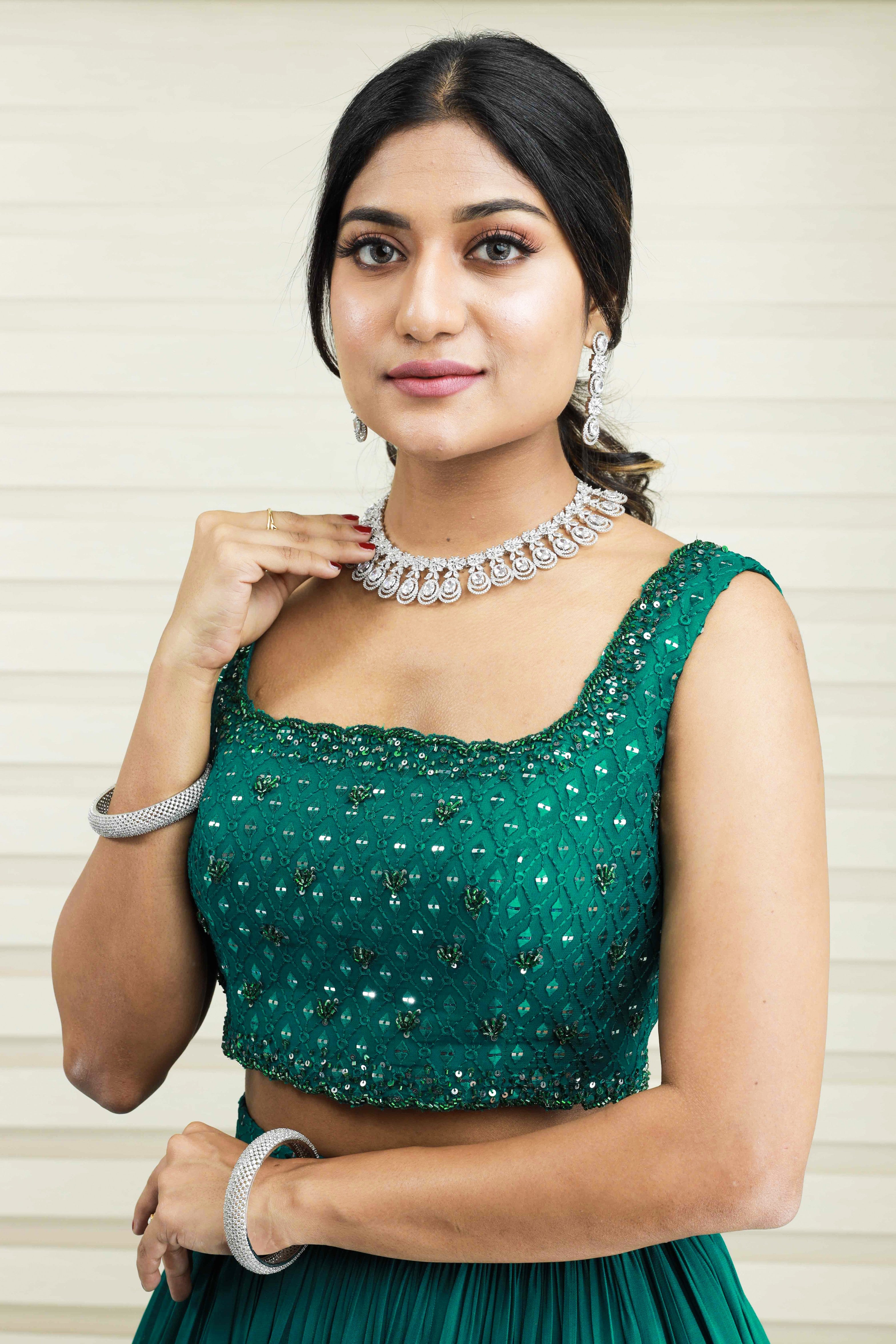 Castleton Green Lehenga with Mirror Work & Resham Handwork Detailing