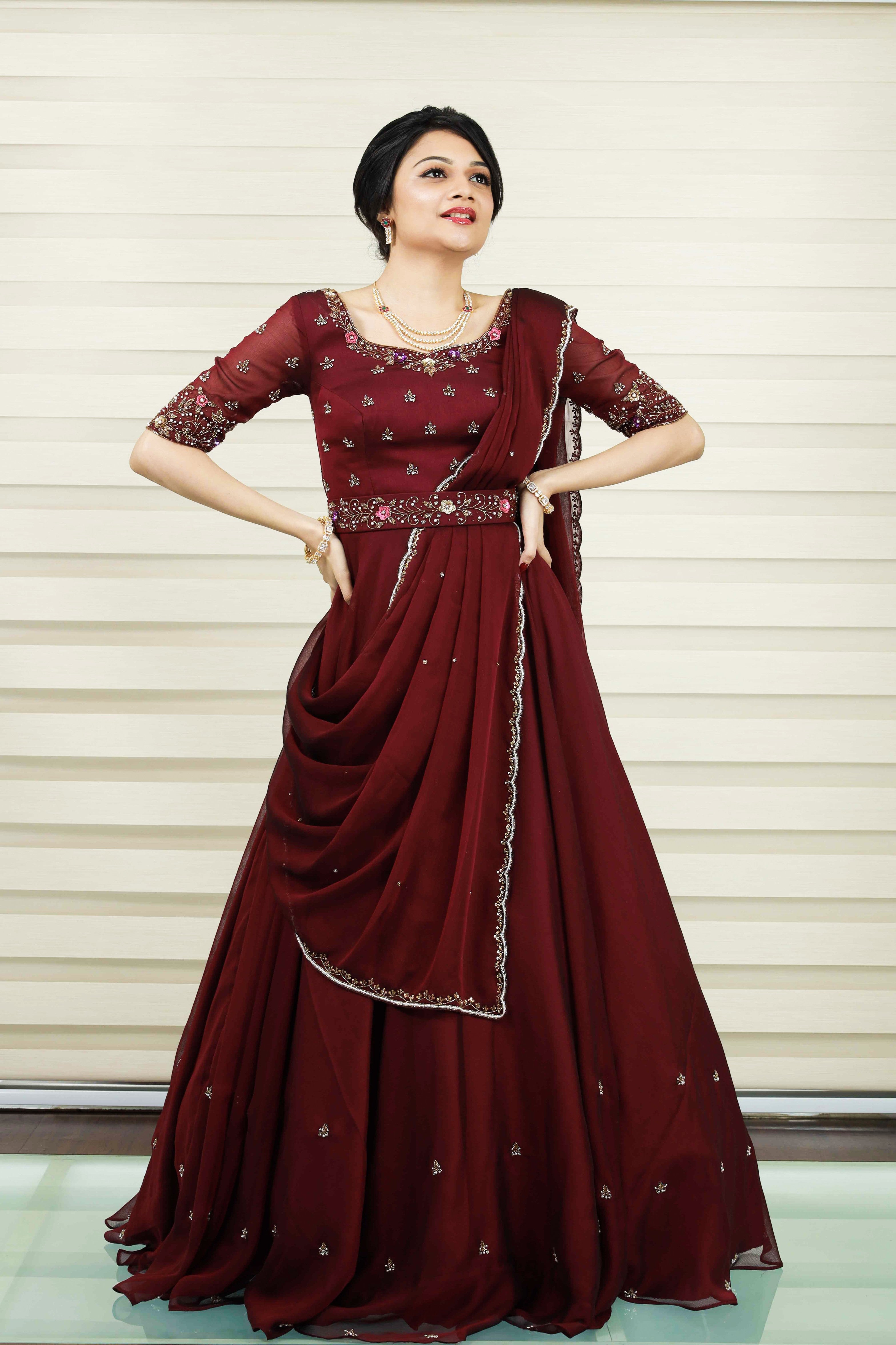 Maroon Red Lehenga Detailed in Resham, Zardozi & Sequence Handwork