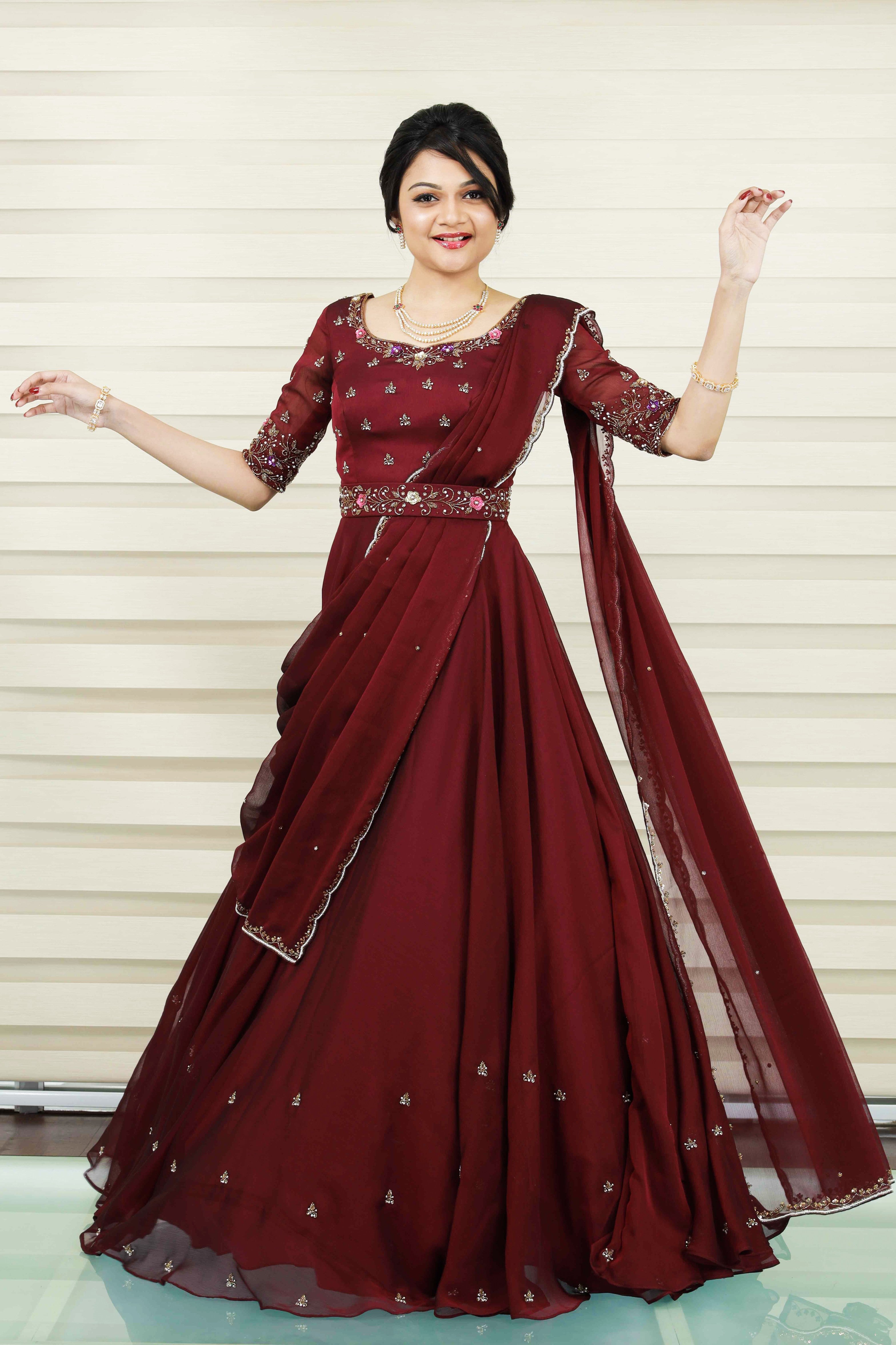 Maroon Red Lehenga Detailed in Resham, Zardozi & Sequence Handwork