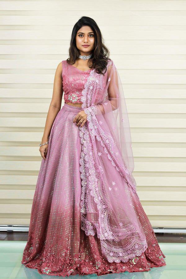 Ombre Tulle Lehenga with Resham Thread & Silver Sequence Detailing