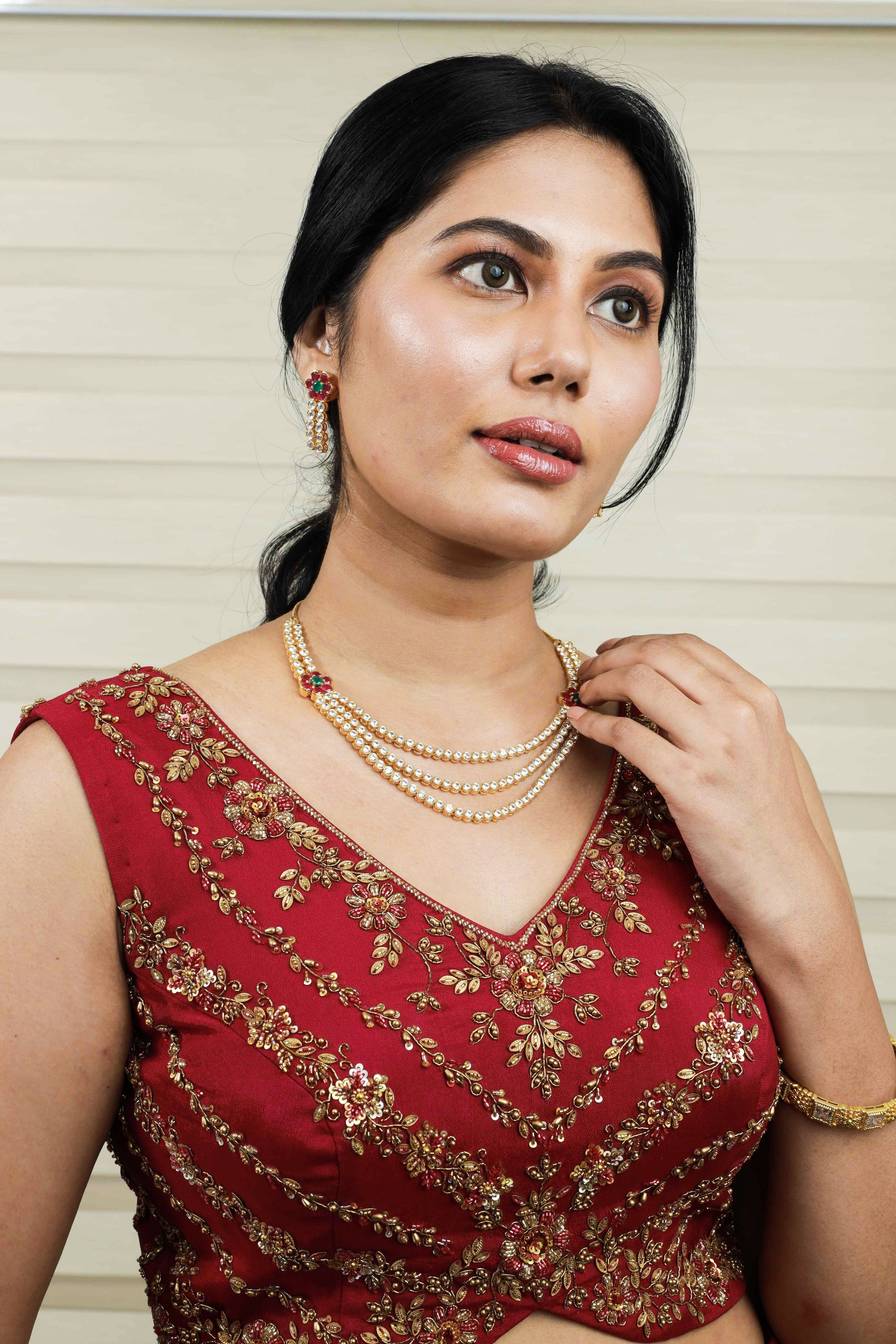Currant Red Lehehnga Detailed in Golden Floral Zardozi & Bead Work
