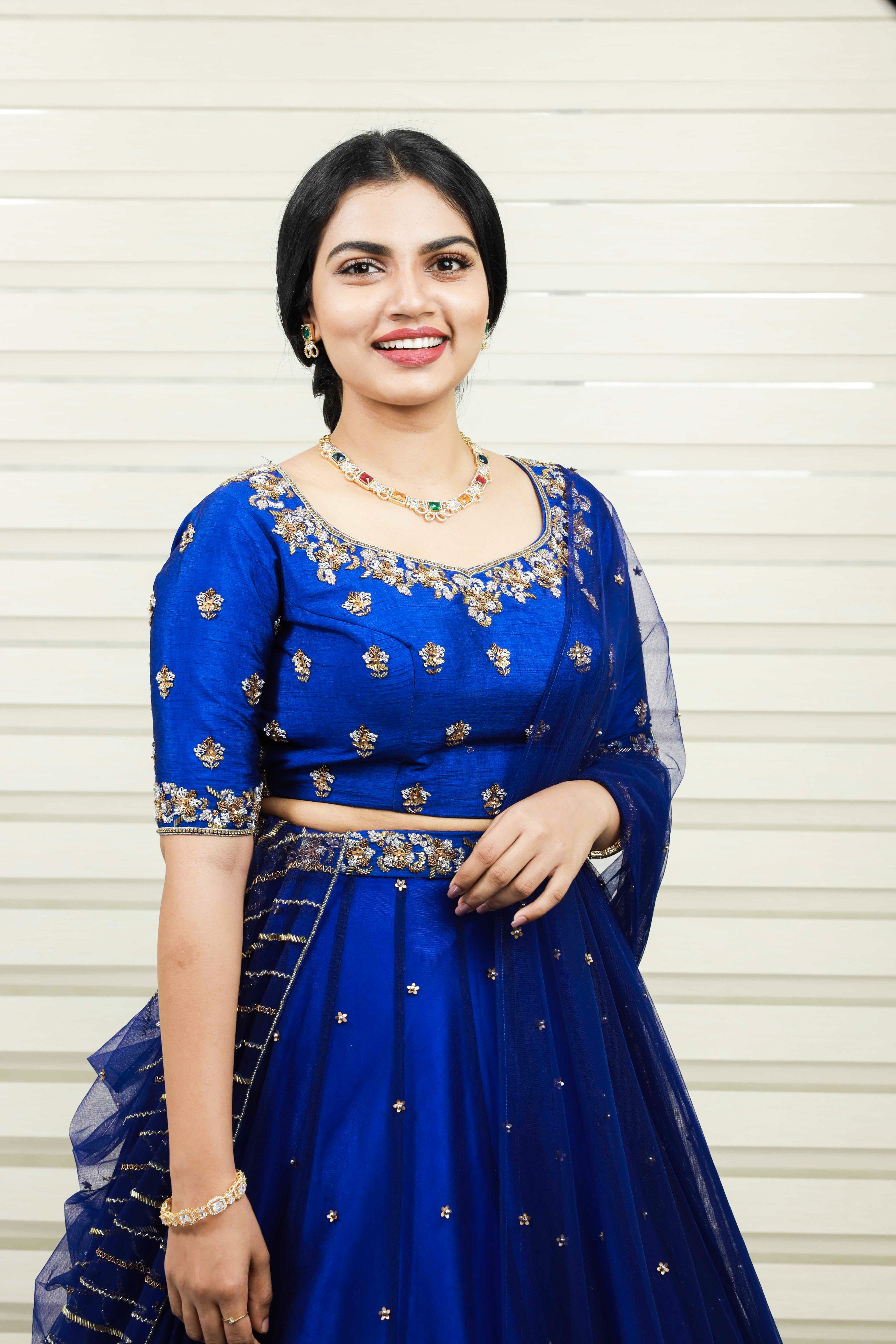 Azure Blue Sweet Heart Neck Raw Silk Lehenga Detailed with Zardozi & Sequence Handwork