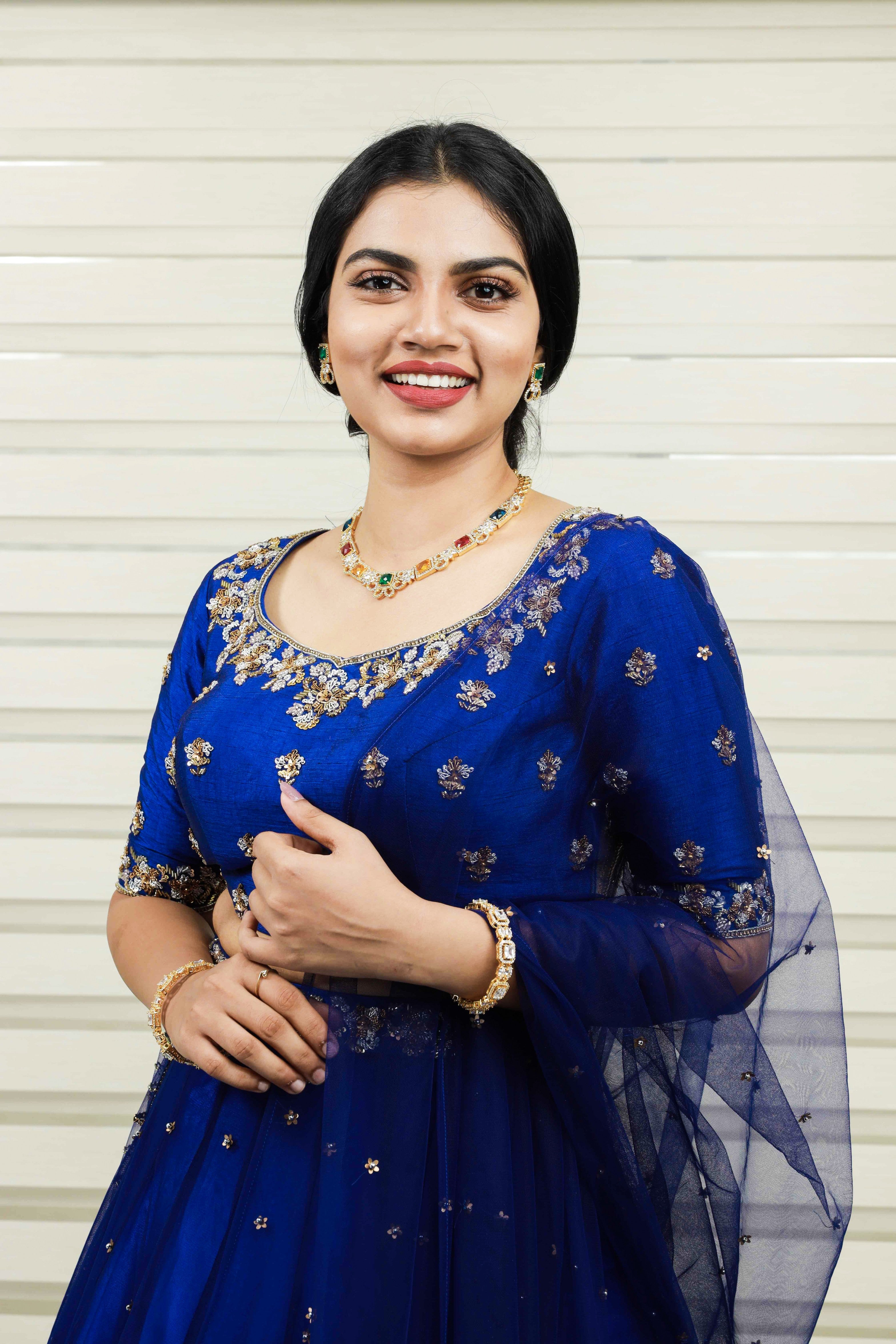 Azure Blue Sweet Heart Neck Raw Silk Lehenga Detailed with Zardozi & Sequence Handwork