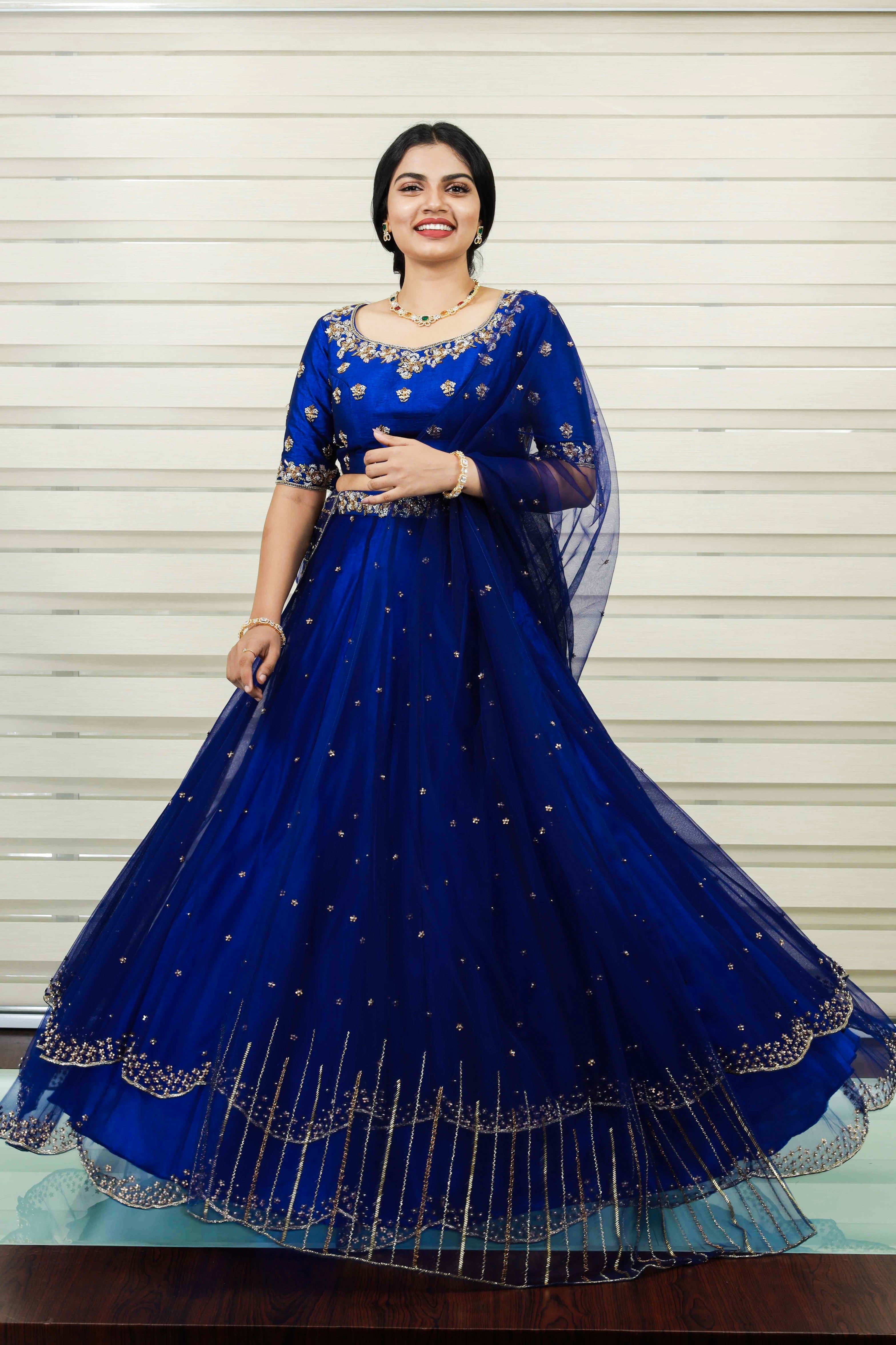 Azure Blue Sweet Heart Neck Raw Silk Lehenga Detailed with Zardozi & Sequence Handwork