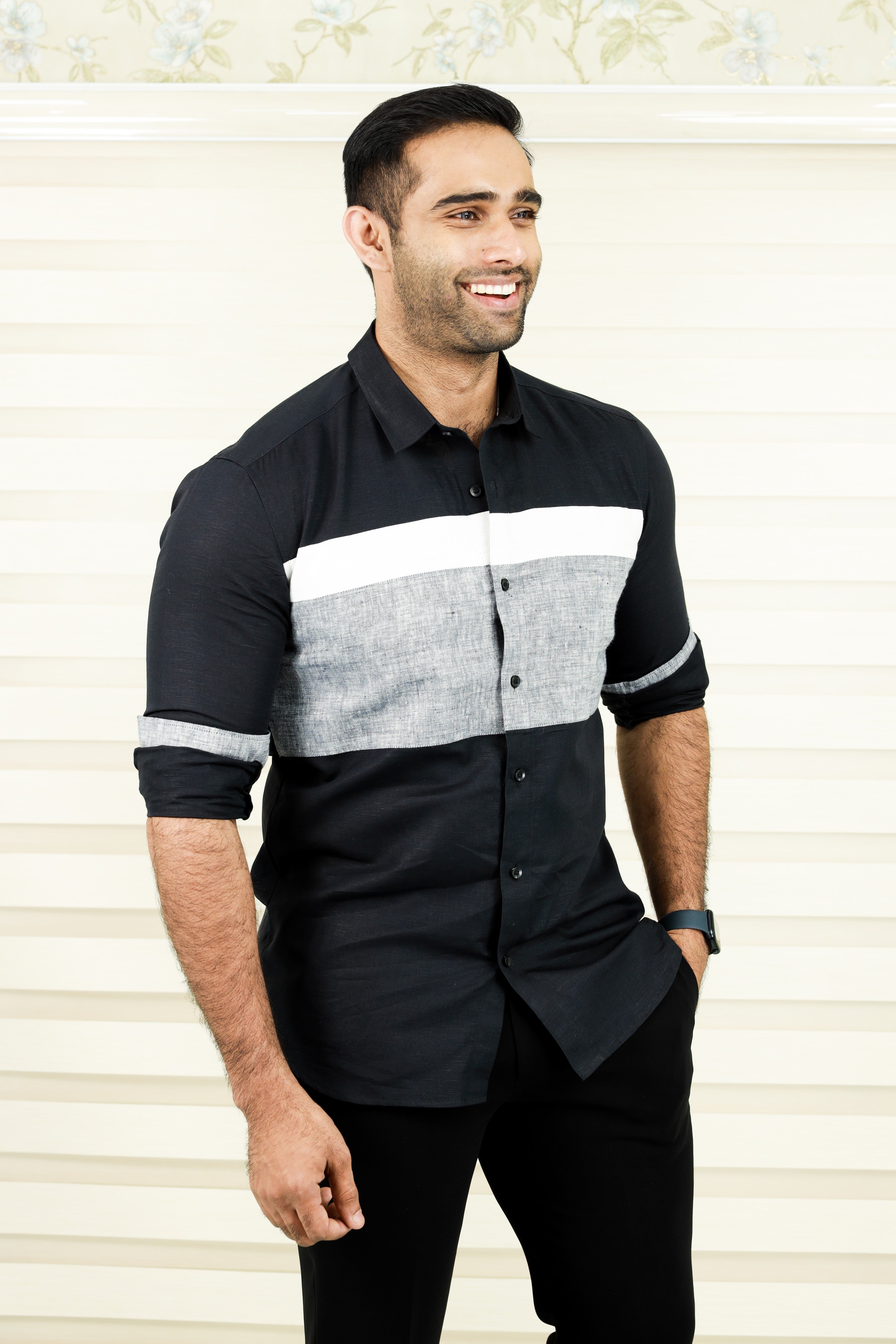 Multi Tone Cutaway Collar Designer Linen Shirt (Only Shirt)