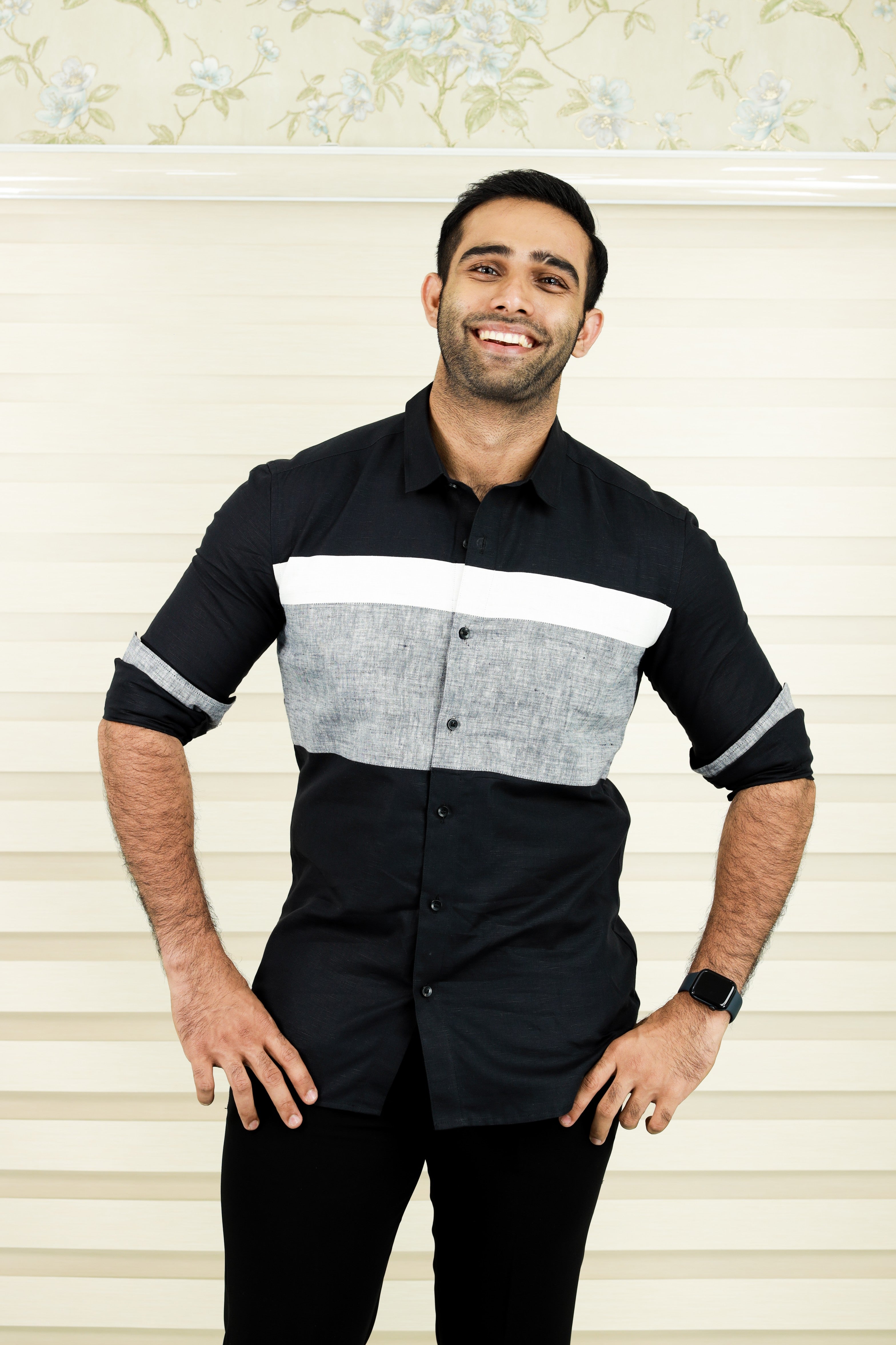 Multi Tone Cutaway Collar Designer Linen Shirt (Only Shirt)