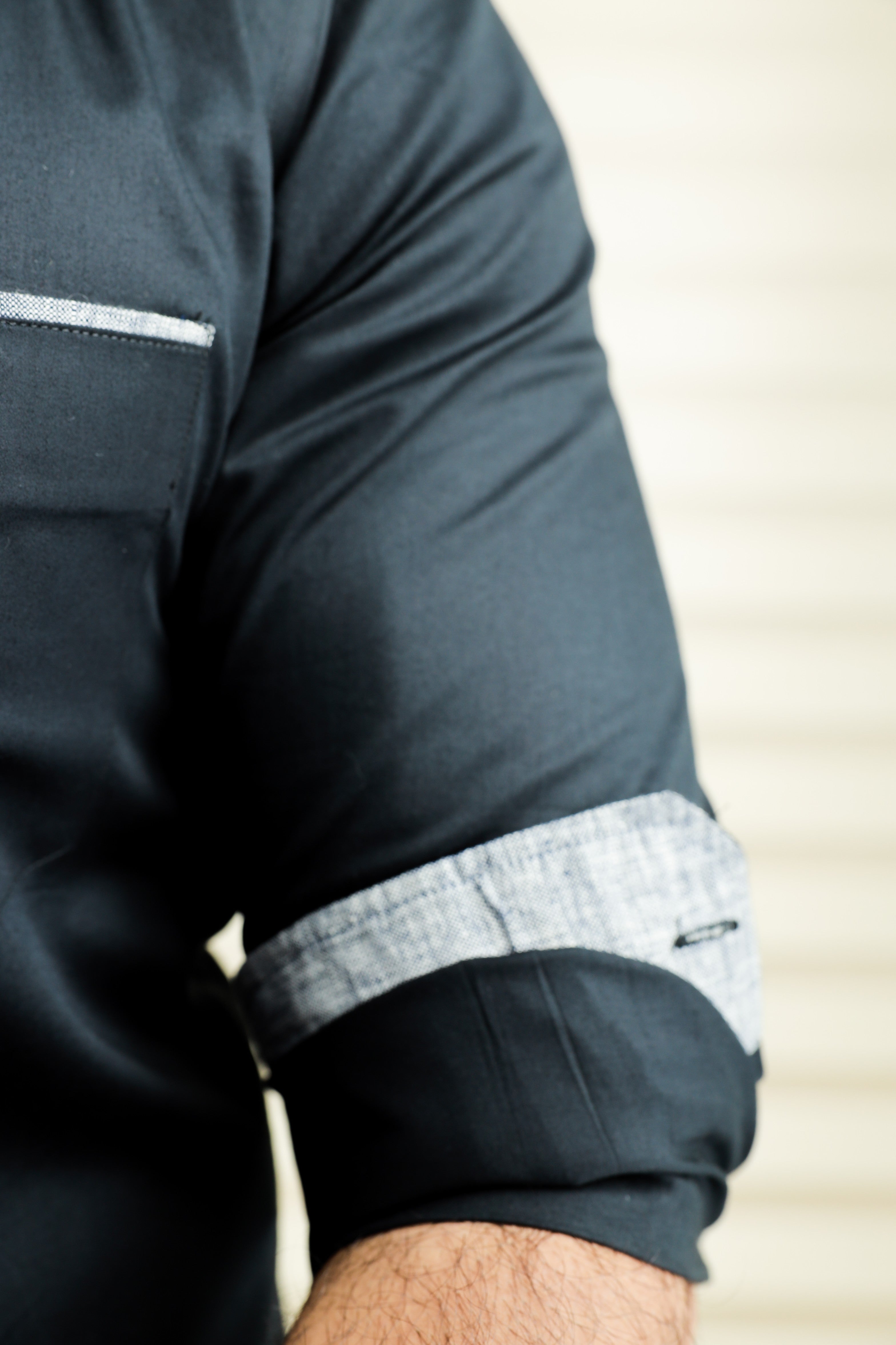 Onyx Black Cutaway Collar Shirt with Grey Detailing on Pocket & Cuff (Only Shirt)