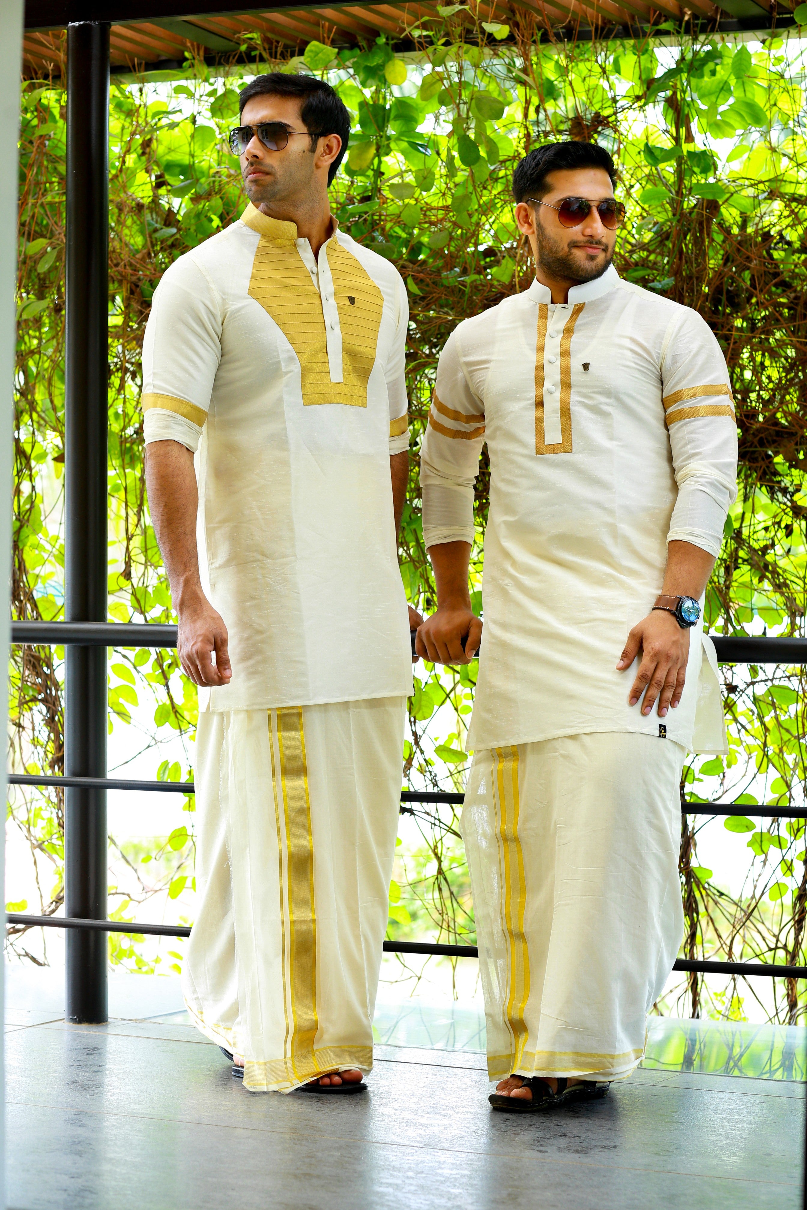 Off White Silk Kurta with Golden Zari Detailing on Placket & Sleeves  (Only Kurta)