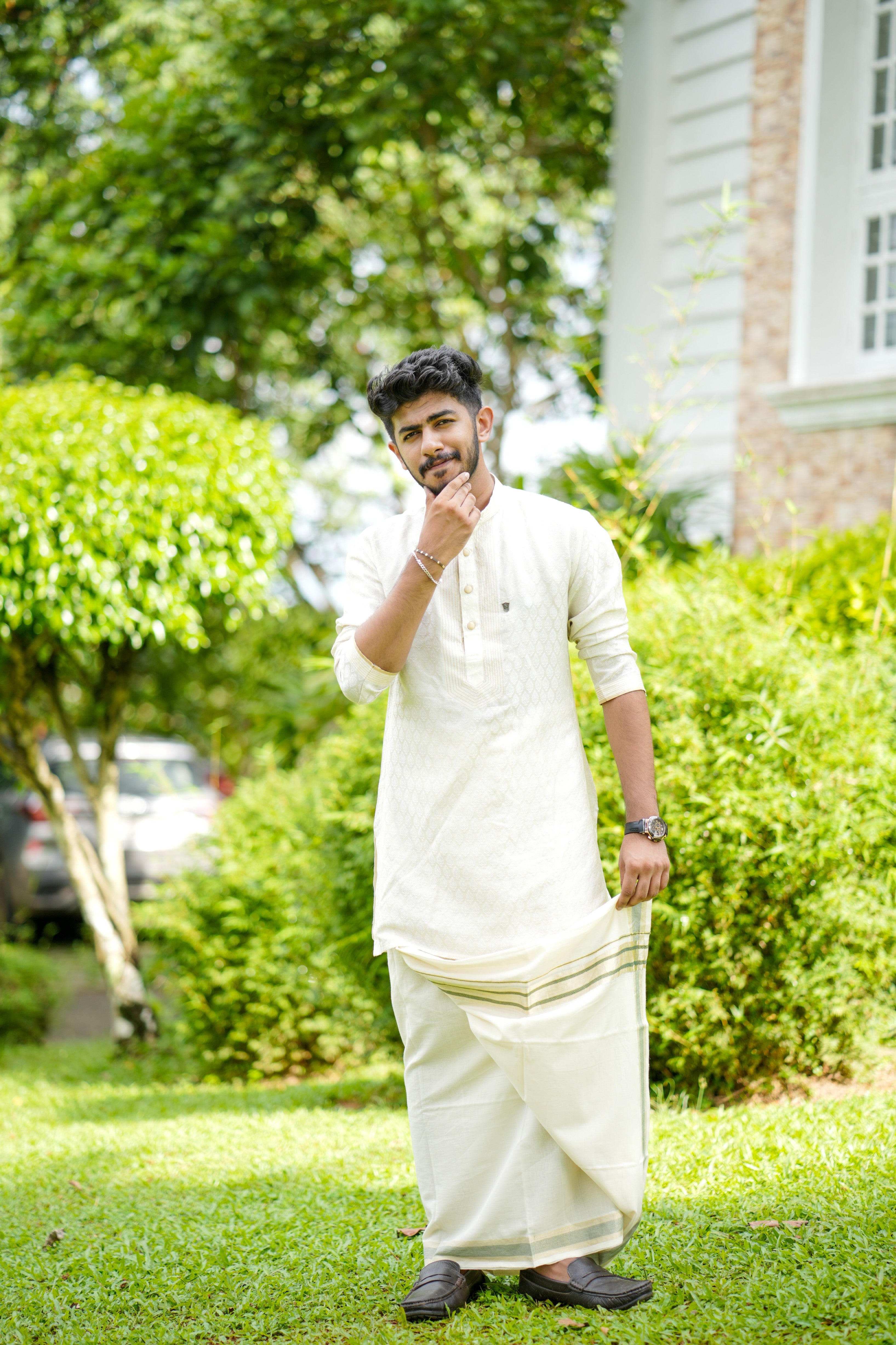 Off White Brocade Silk Kurta With Golden Zari Detailing (Only Kurta)