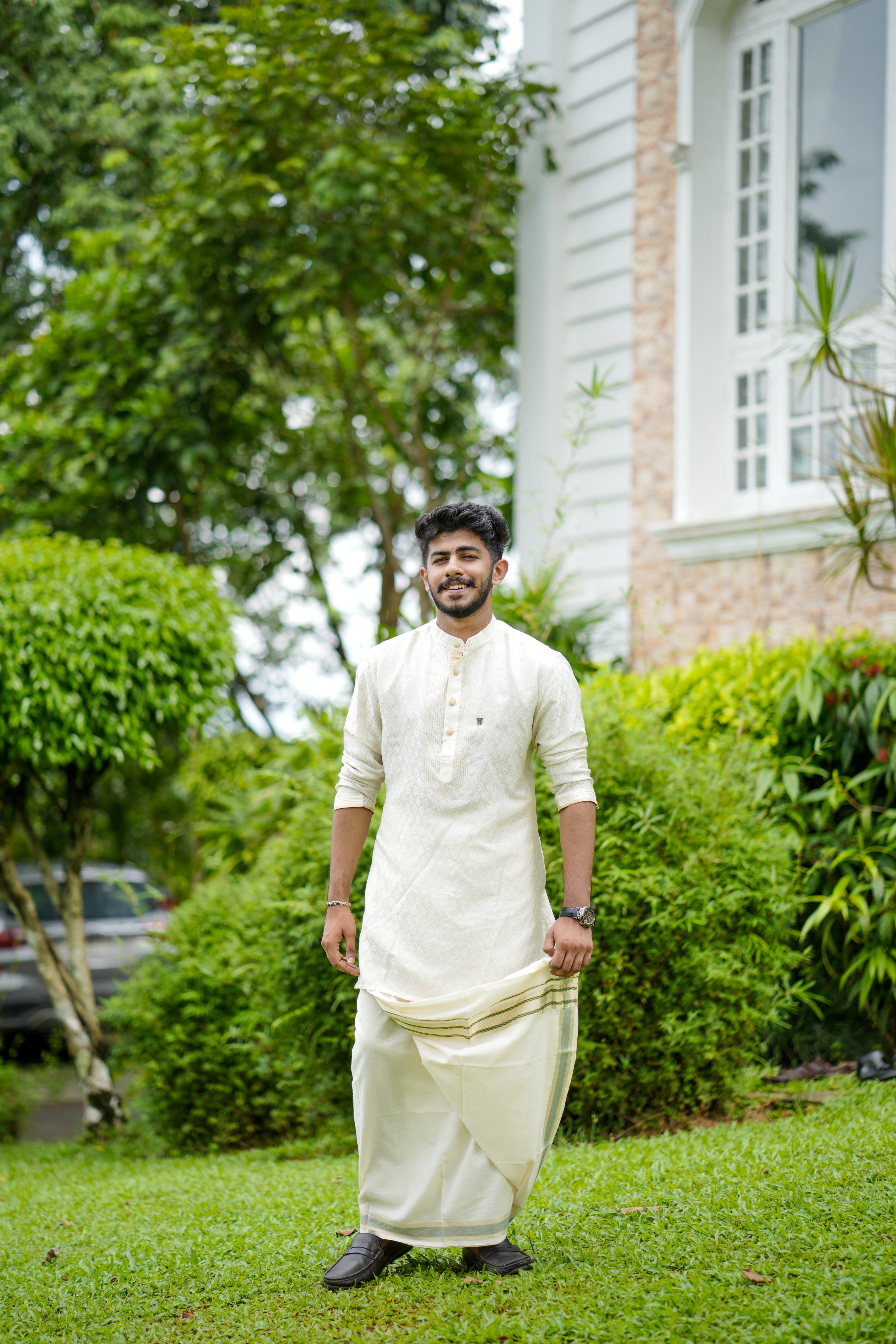 Off White Brocade Silk Kurta With Golden Zari Detailing (Only Kurta)