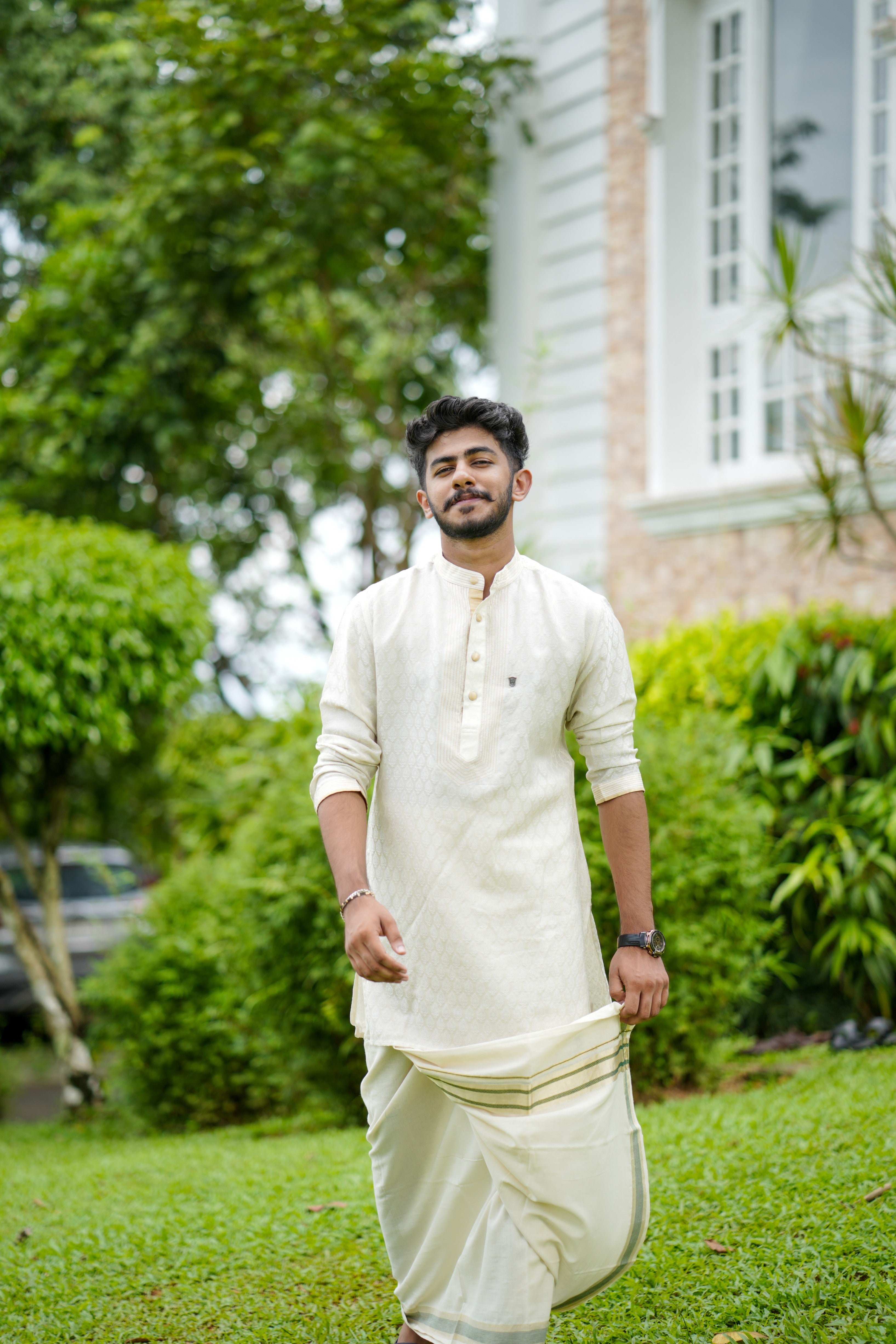 Off White Brocade Silk Kurta With Golden Zari Detailing (Only Kurta)