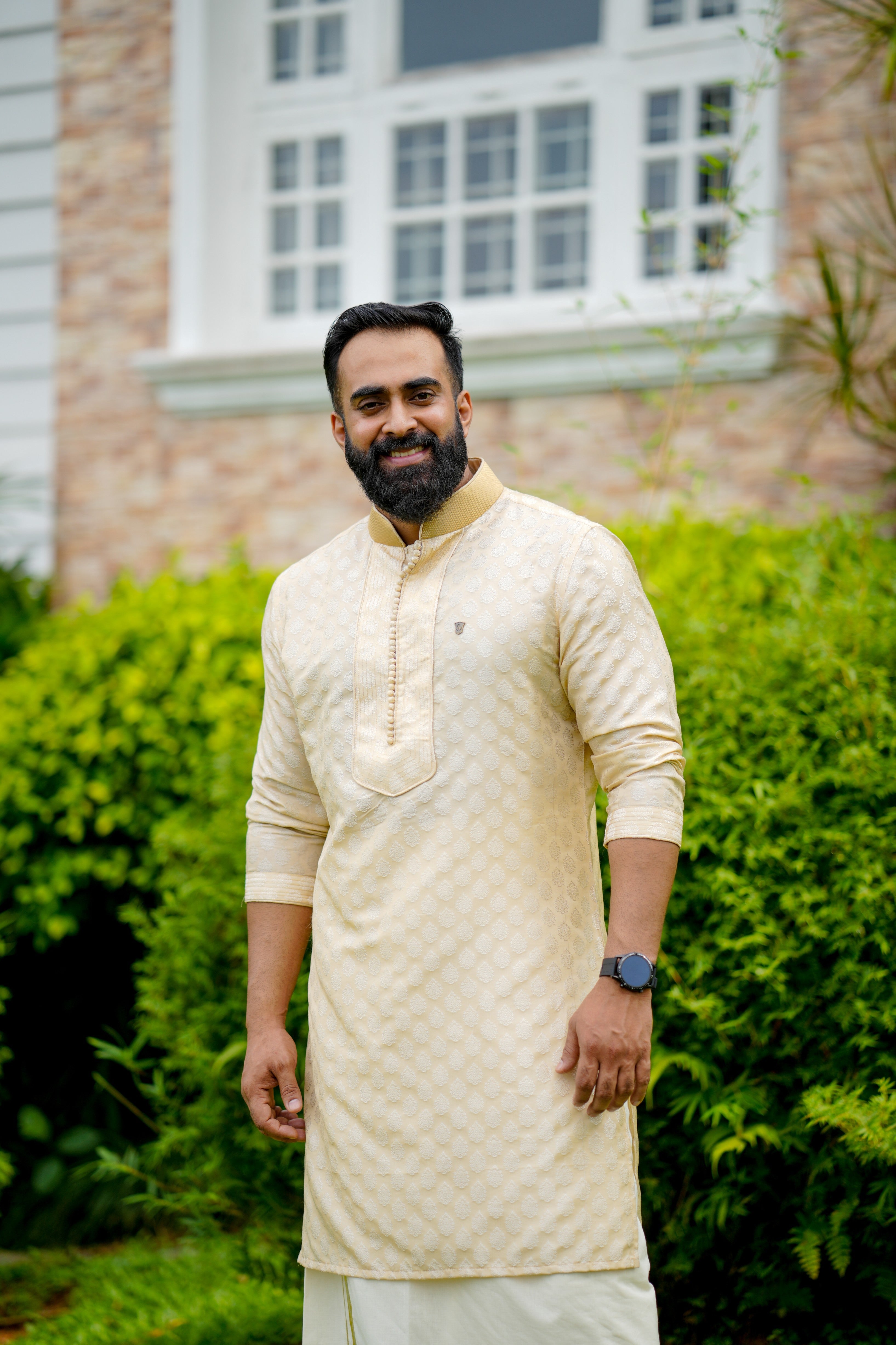 Light Golden Brocade Kurta with Golden Zari Thread Detailing  (Only Kurta)