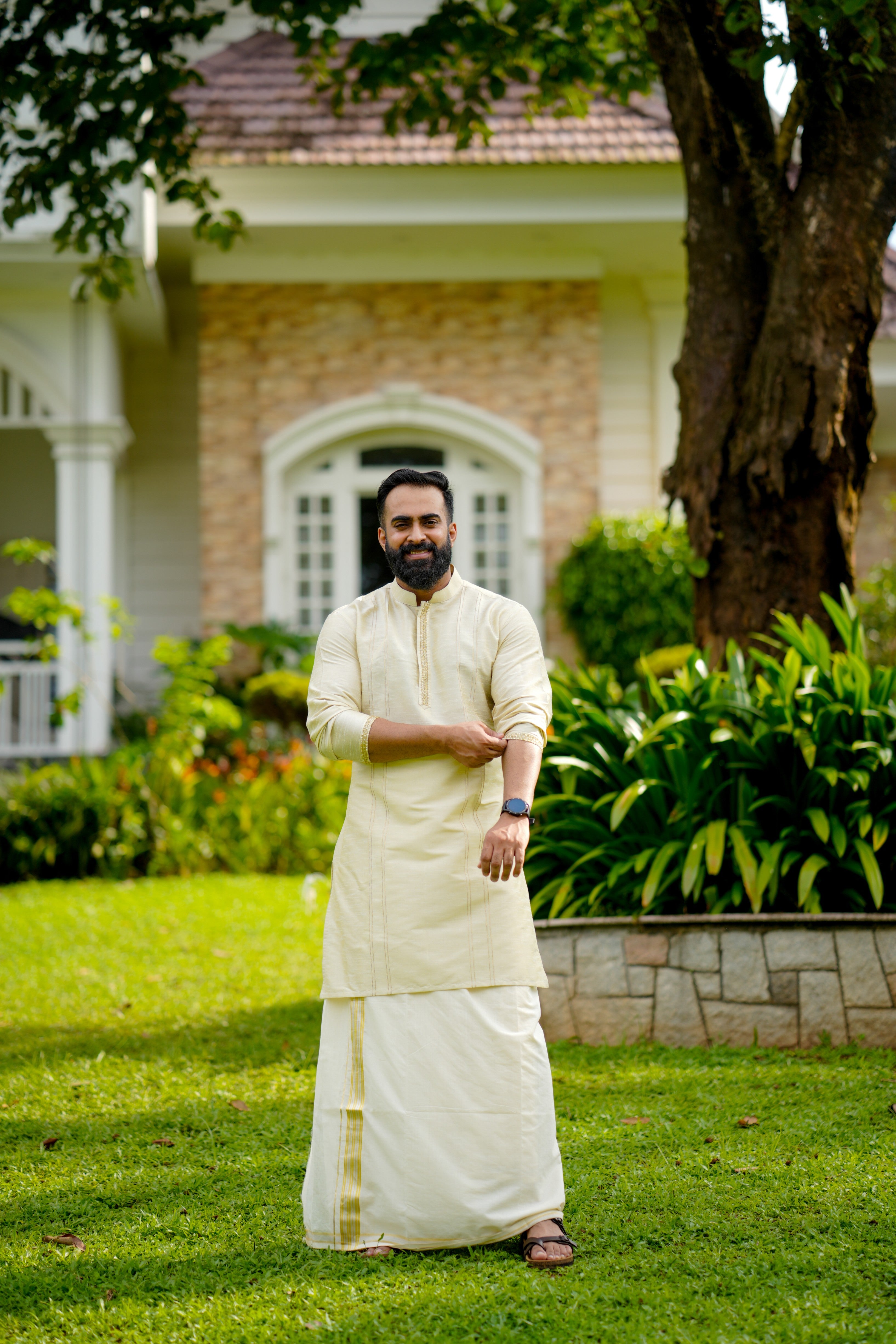 Parchment Cream Wedding Kurta with Sequence & Zari Thread Golden Detailing (Only Kurta)
