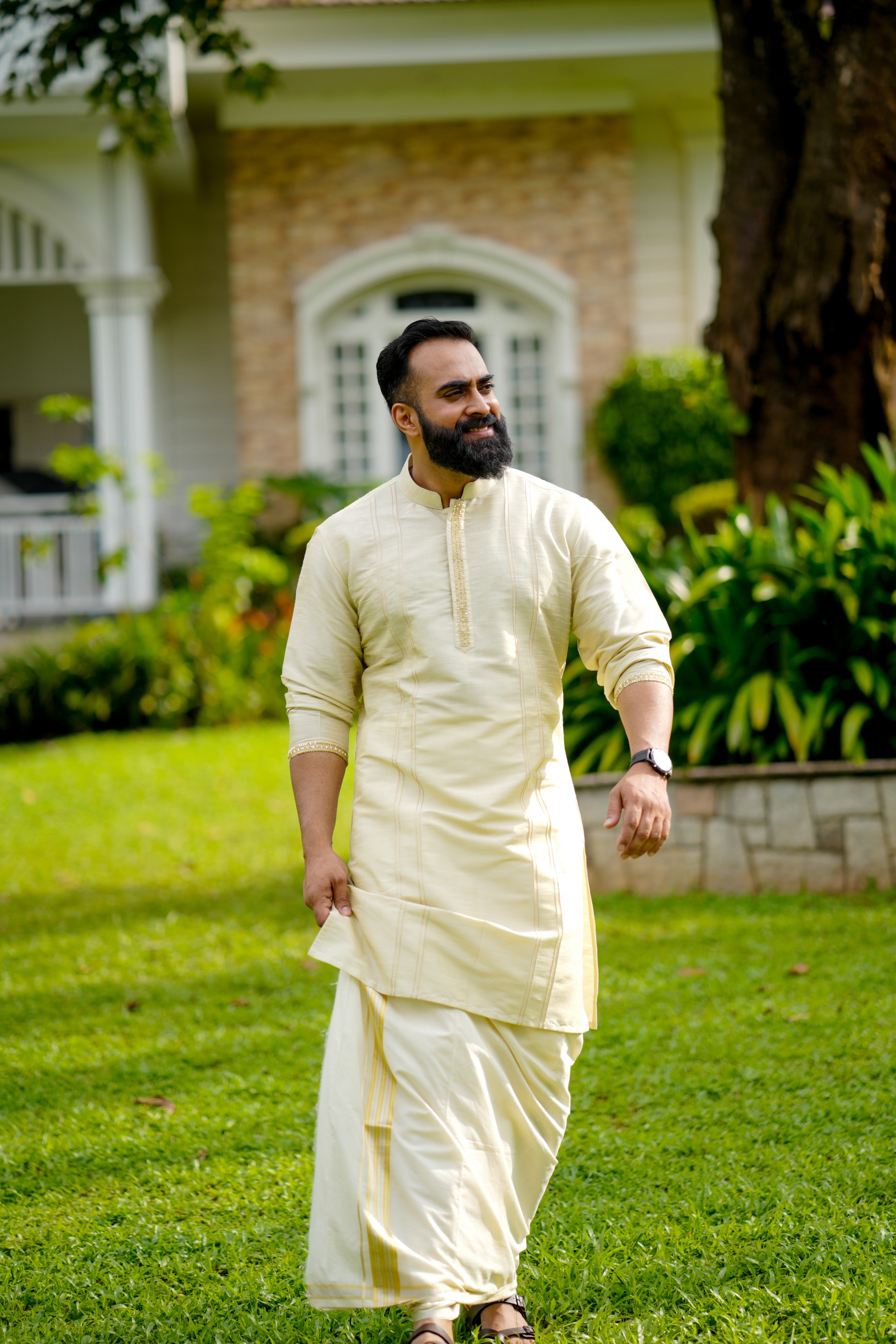 Parchment Cream Wedding Kurta with Sequence & Zari Thread Golden Detailing (Only Kurta)