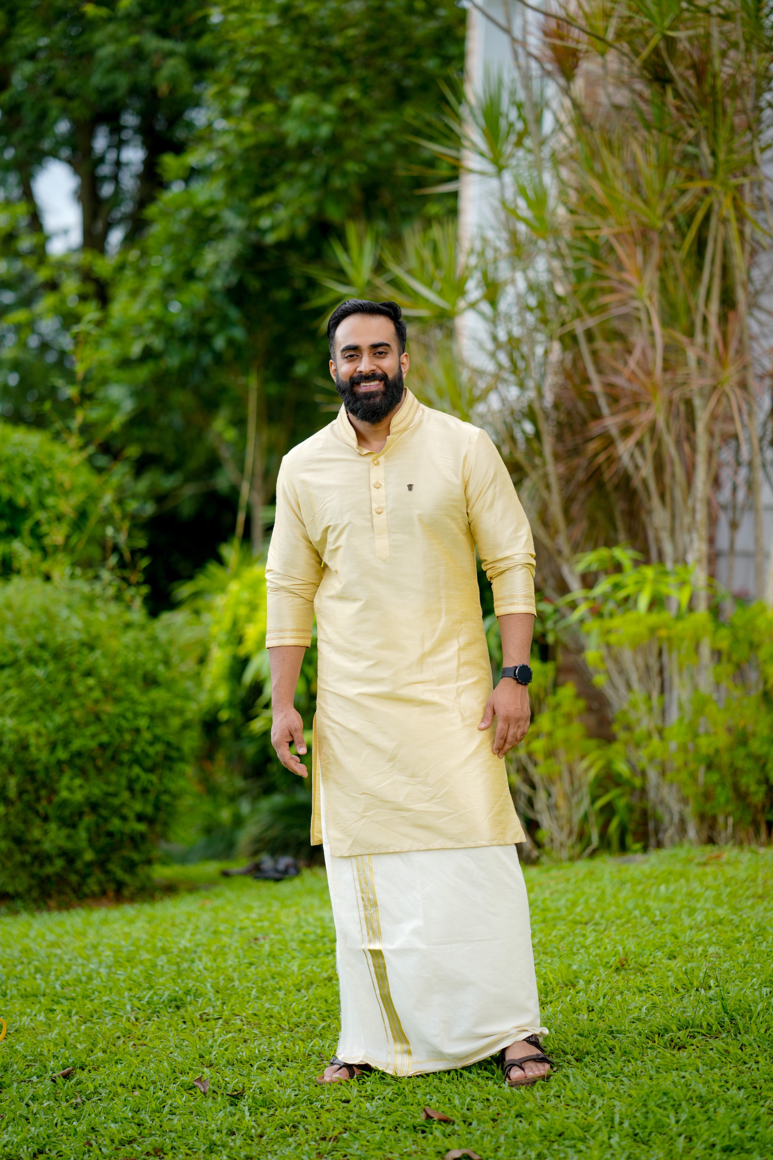 Light Golden Kurta with Golden Detailing on Neck & Sleeve (Only Kurta)