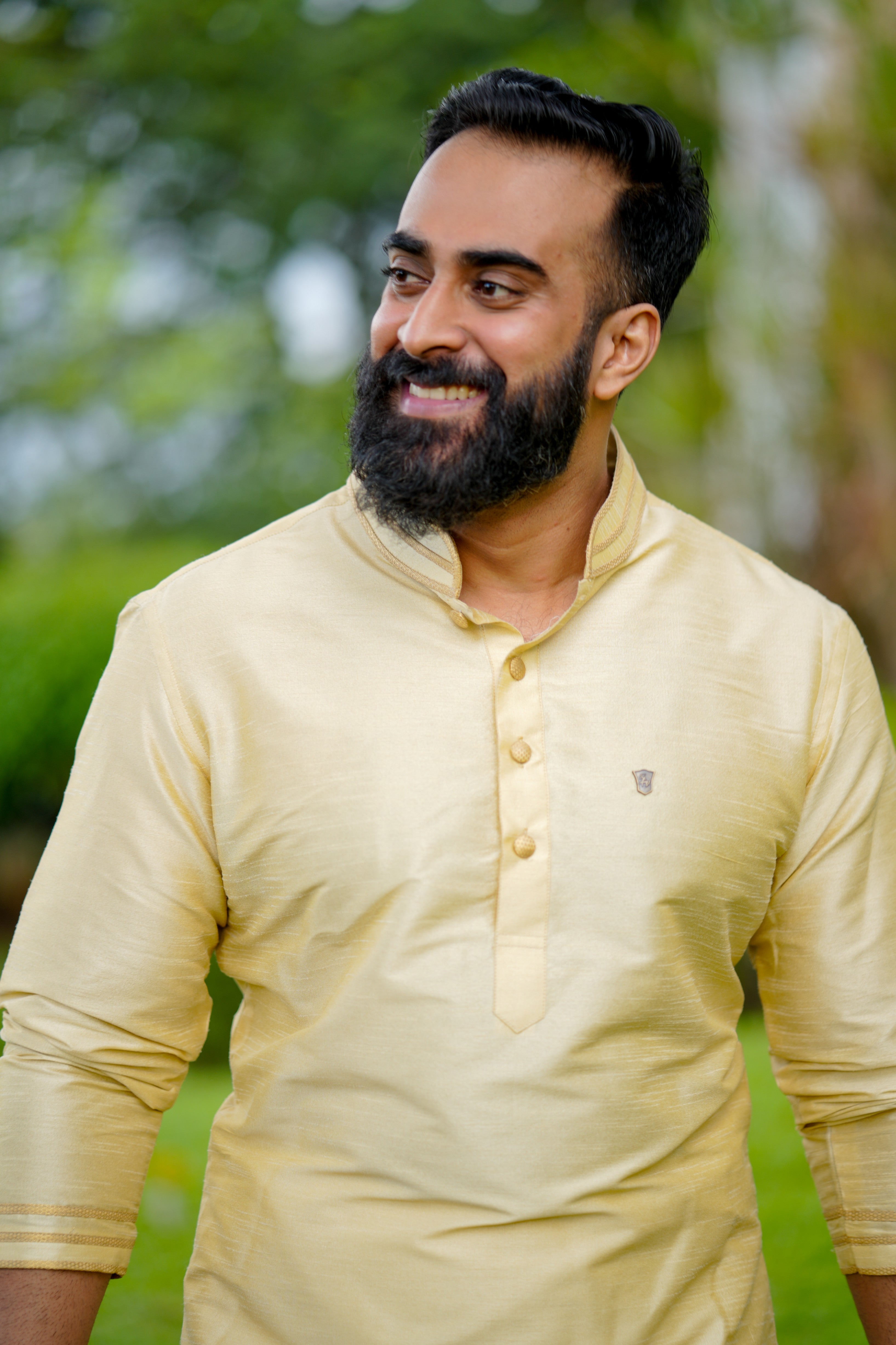 Light Golden Kurta with Golden Detailing on Neck & Sleeve (Only Kurta)