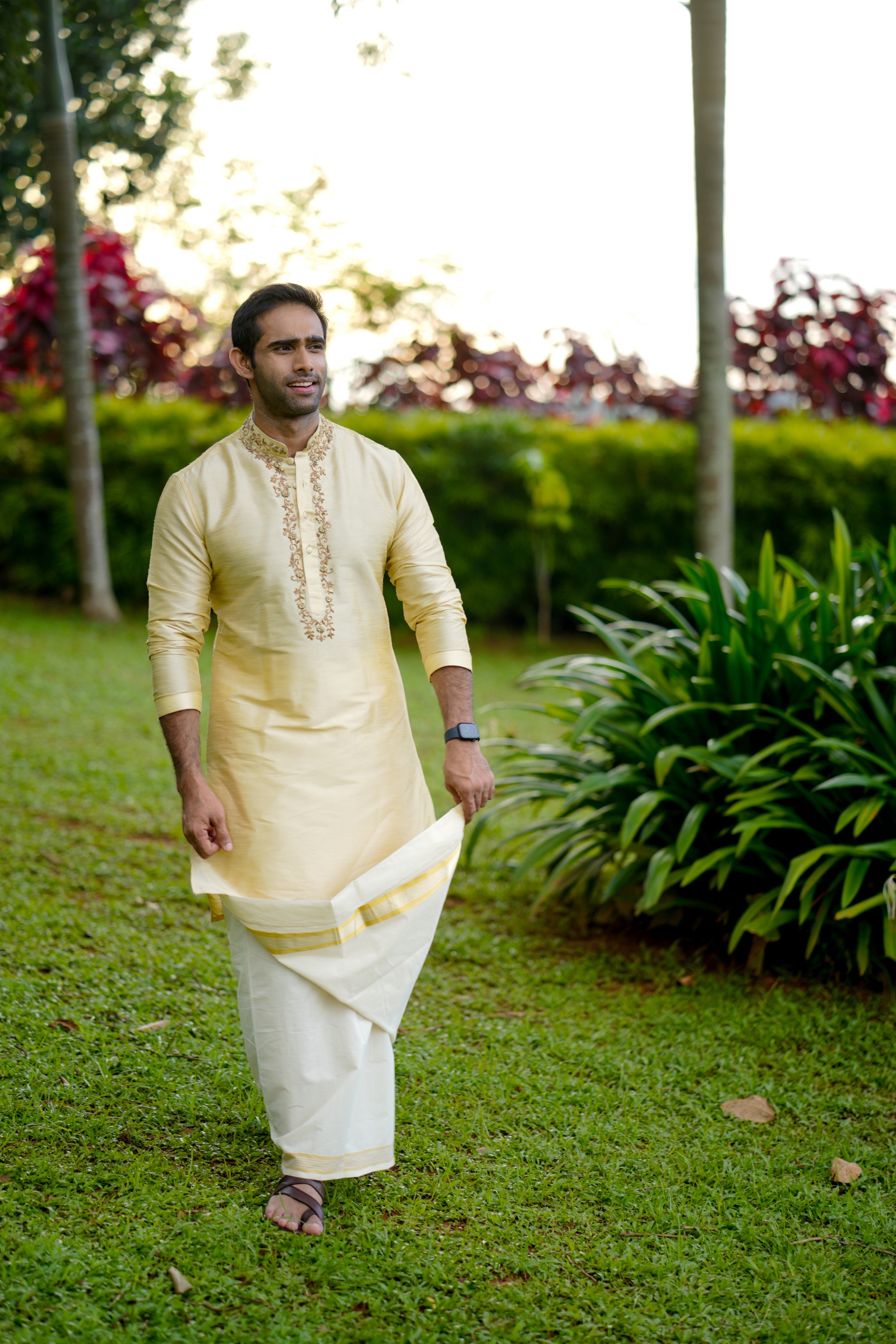 Light Golden Kurta with Hand Work Detailing on Placket & Neck (Only Kurta)