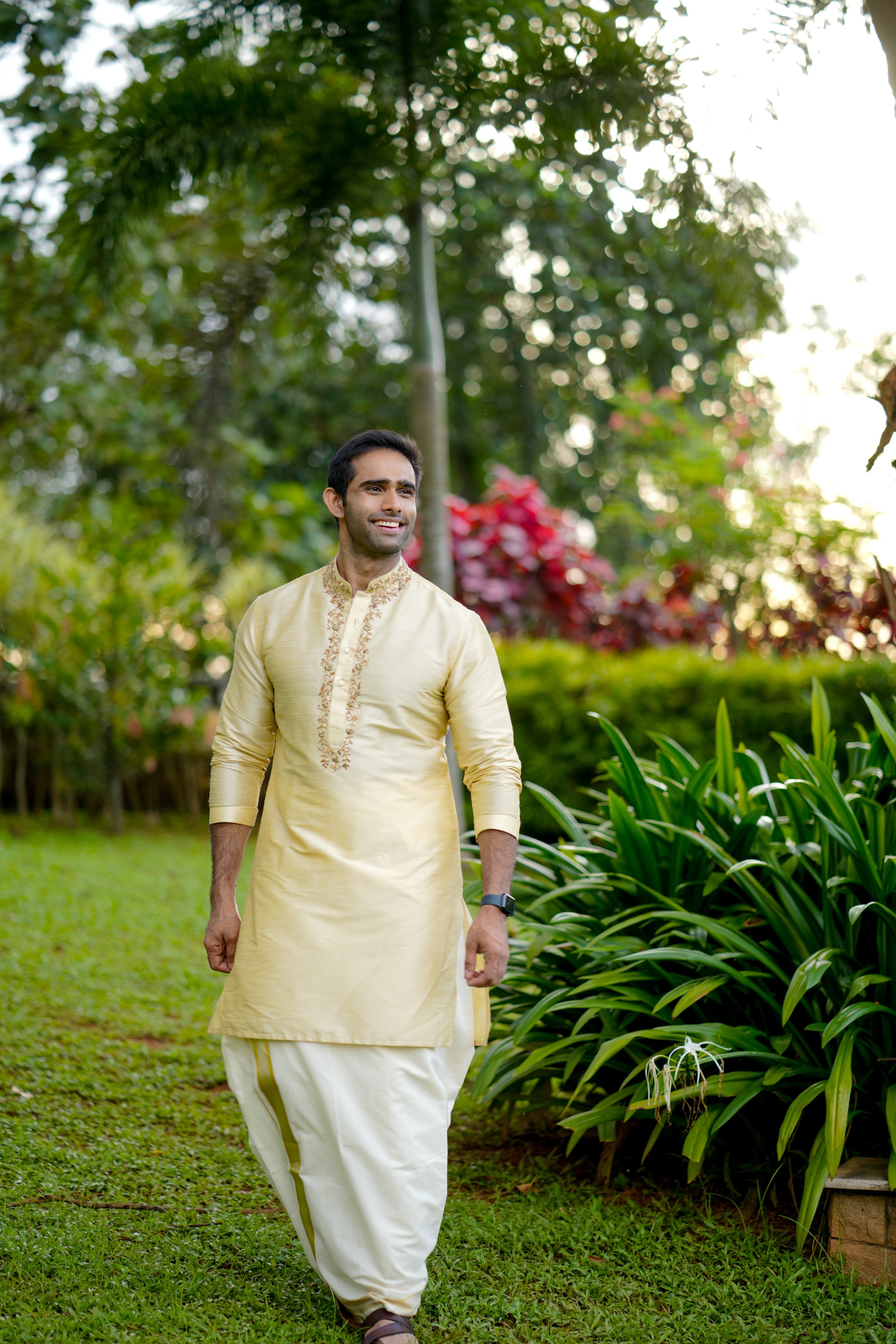 Light Golden Kurta with Hand Work Detailing on Placket & Neck (Only Kurta)