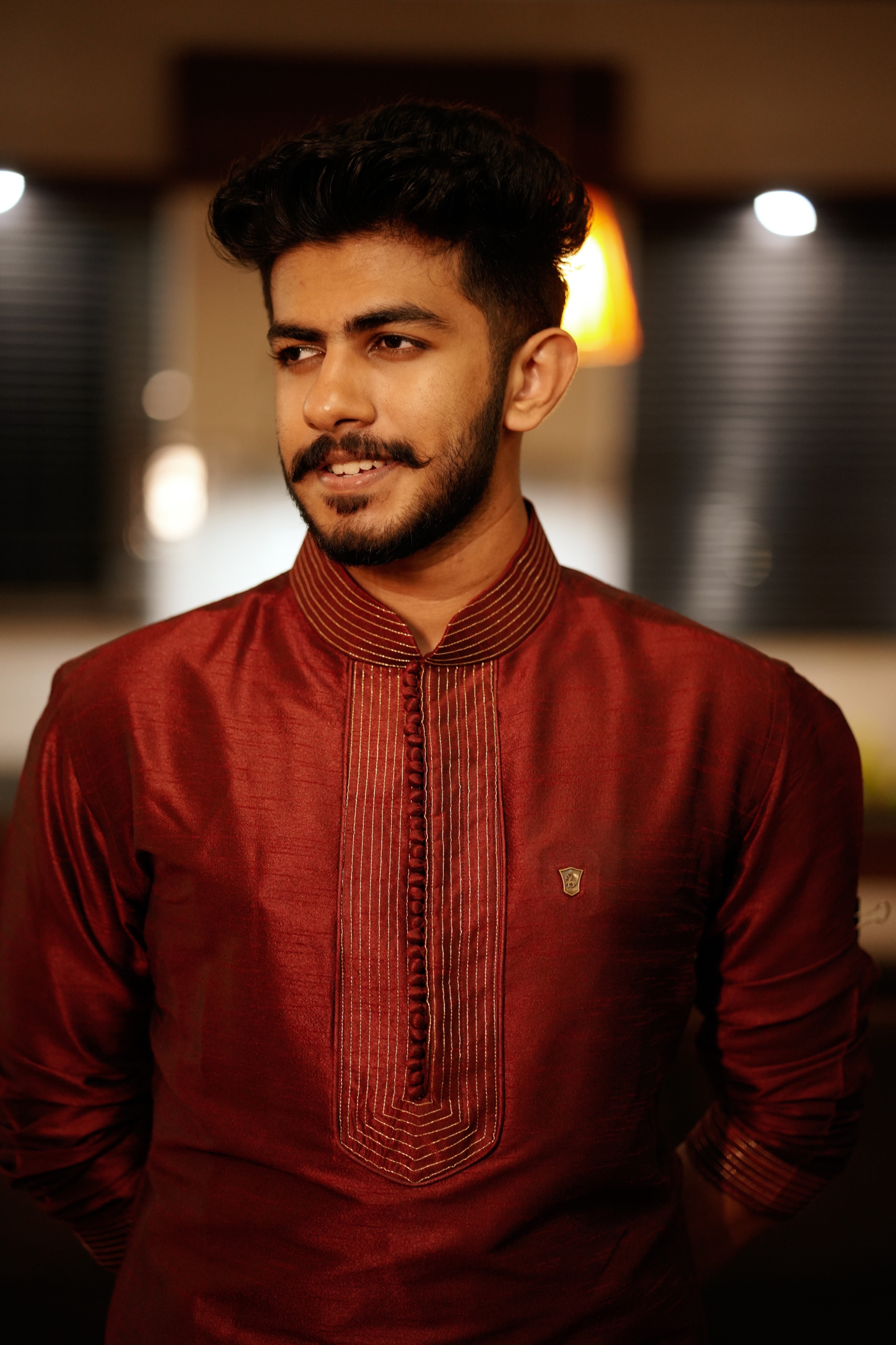 Maroon Red Kurta With Golden Zari Stitch Detailing (Only Kurta)