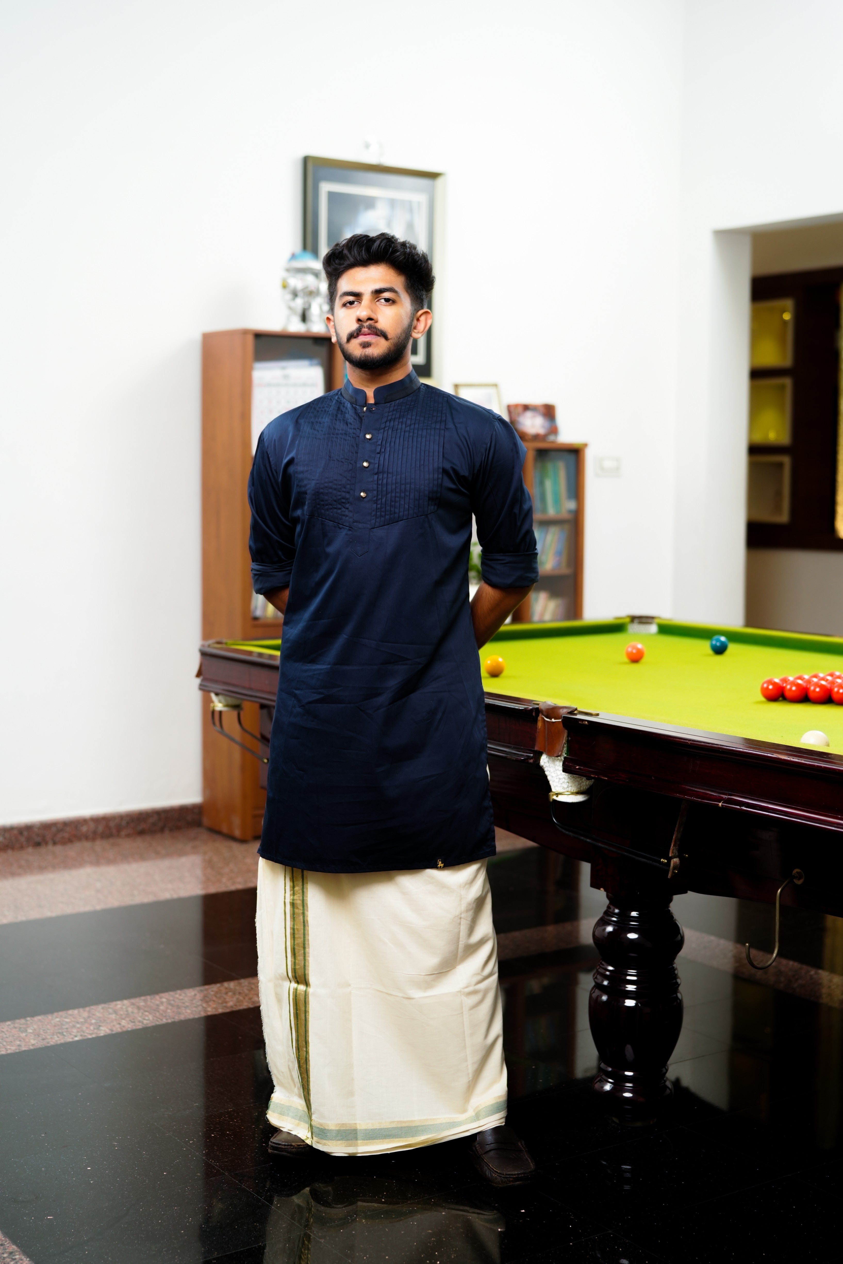 Midnight Blue Vertical Pleated Kurta (Only Kurta)