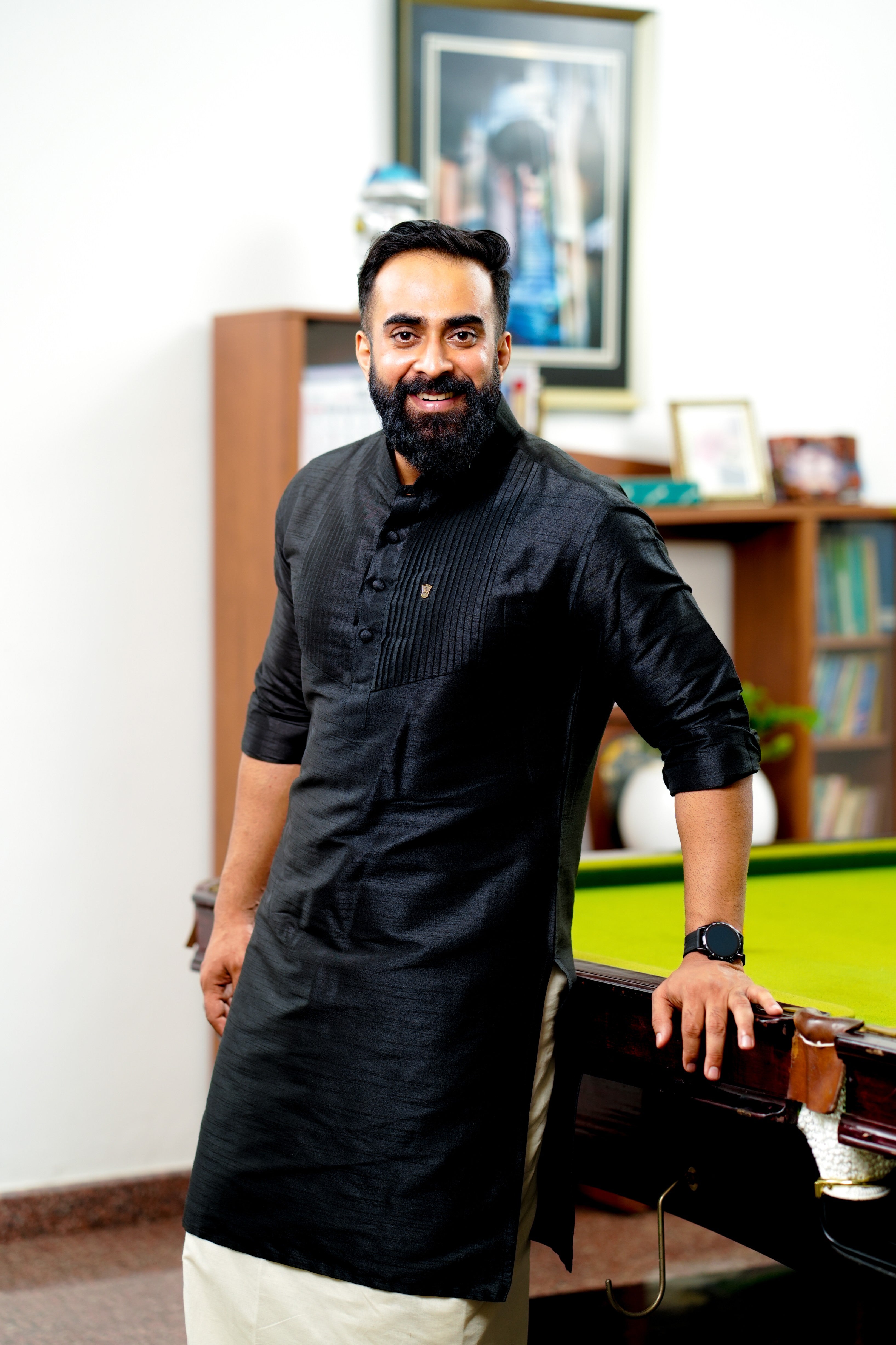 Onyx Black Vertical Pleated Kurta (Only Kurta)