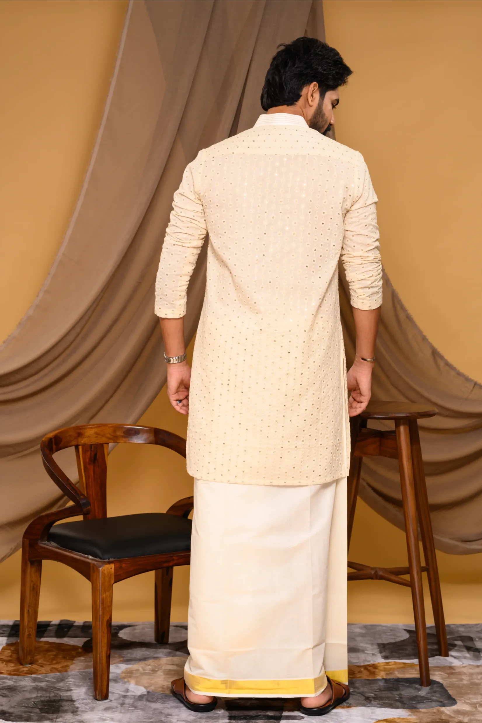 Off White Chikankari Kurta with small Golden Buta design  (Kurta Only)